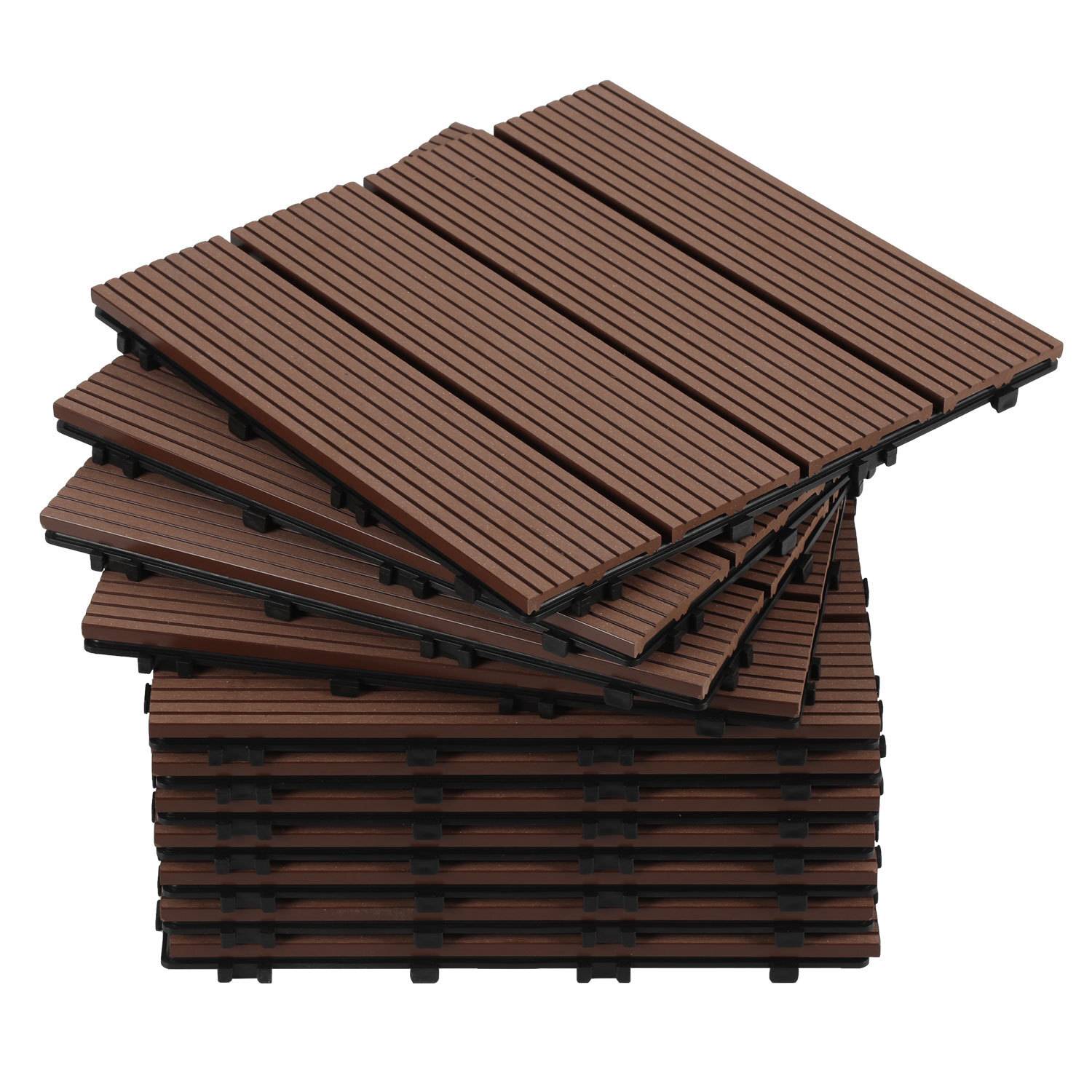 Terrassenfliesen WPC Terrassendielen Klickfliese Außenfliese Balkon Boden 11 Stück 30x30 cm Braun