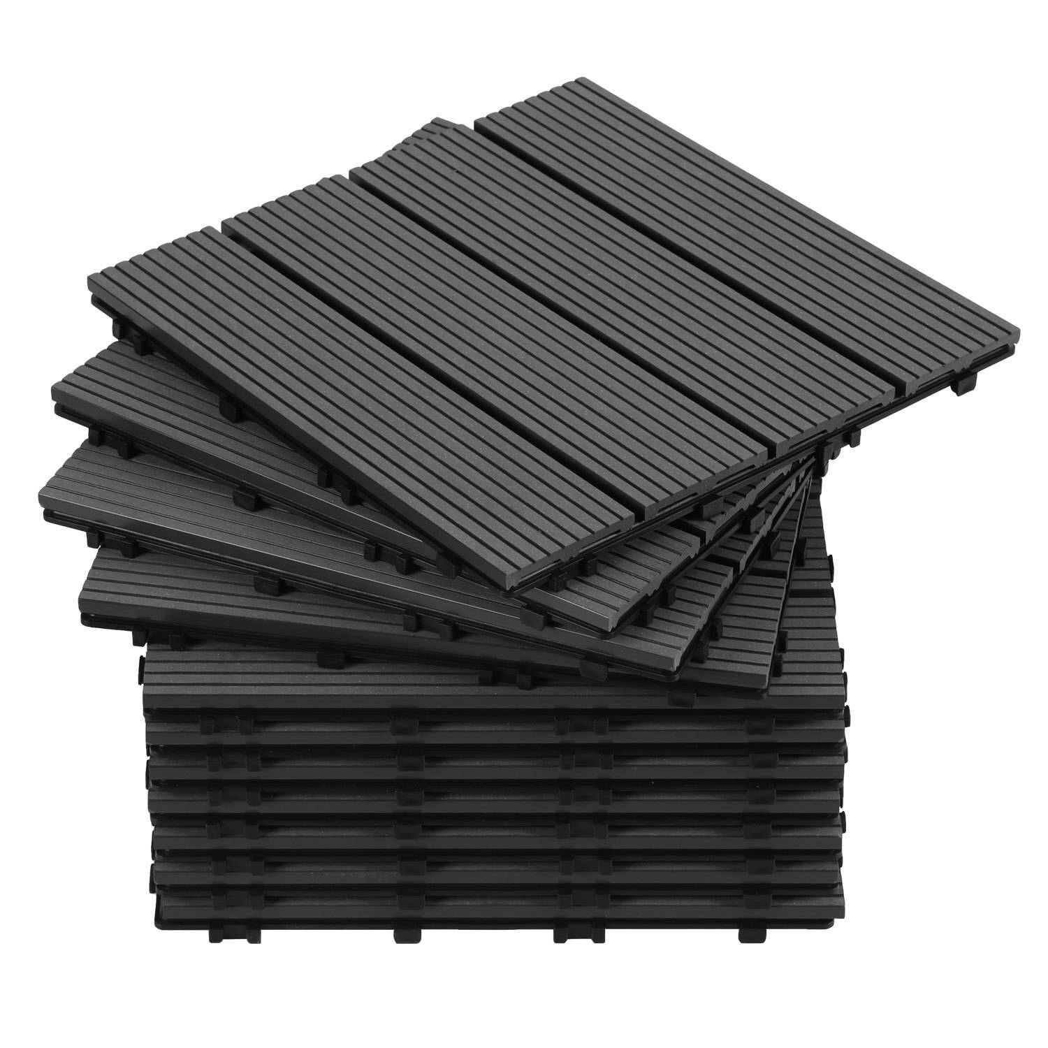 Terrassenfliesen WPC Terrassendielen Klickfliese Außenfliese Balkon Boden 11 Stück 30x30 cm Anthrazit