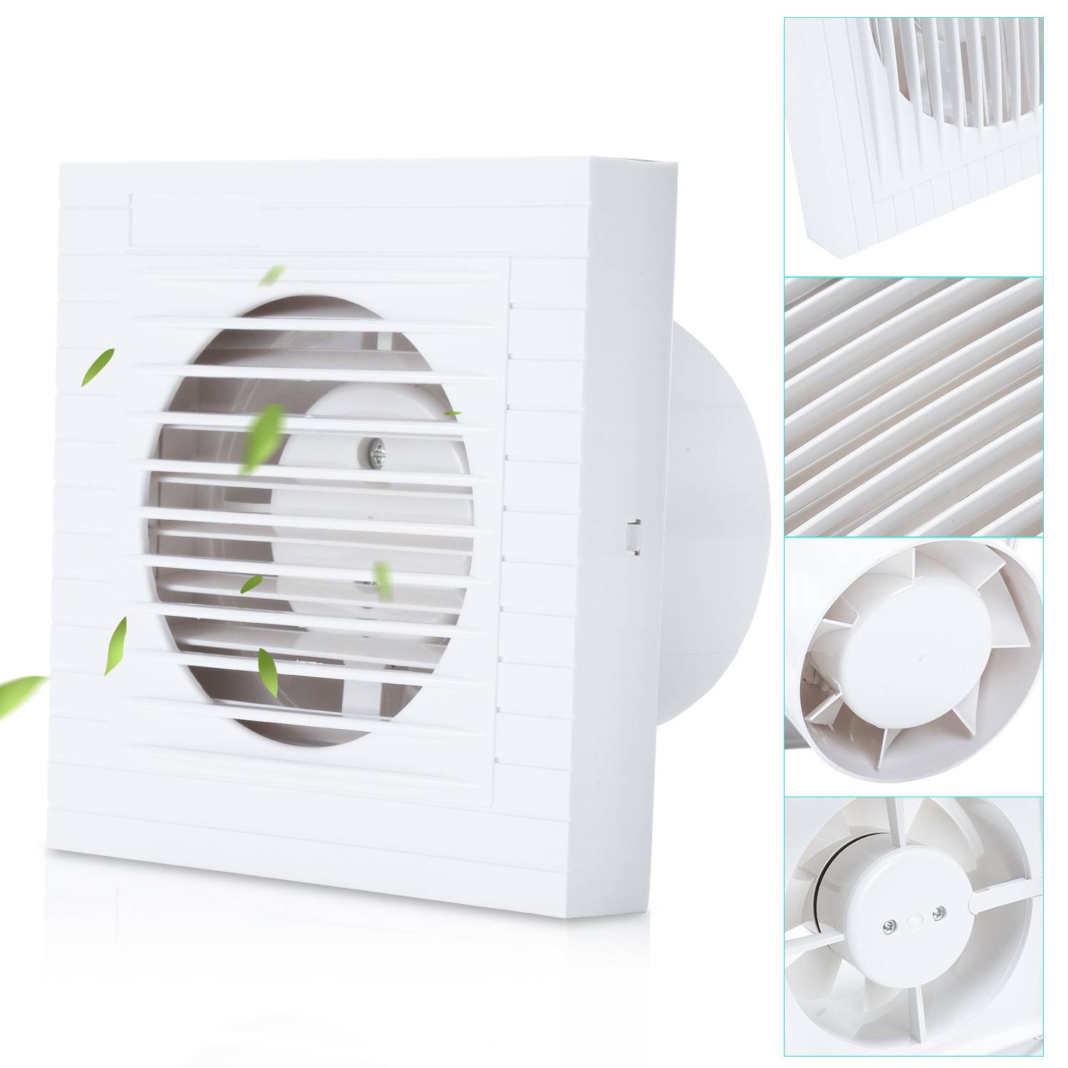 Badlüfter, Ø150mm Abluftventilator Wandmontage mit Rückschlagventil, Geräuschloser Betrieb, Bad Einbauventilator, Weiß