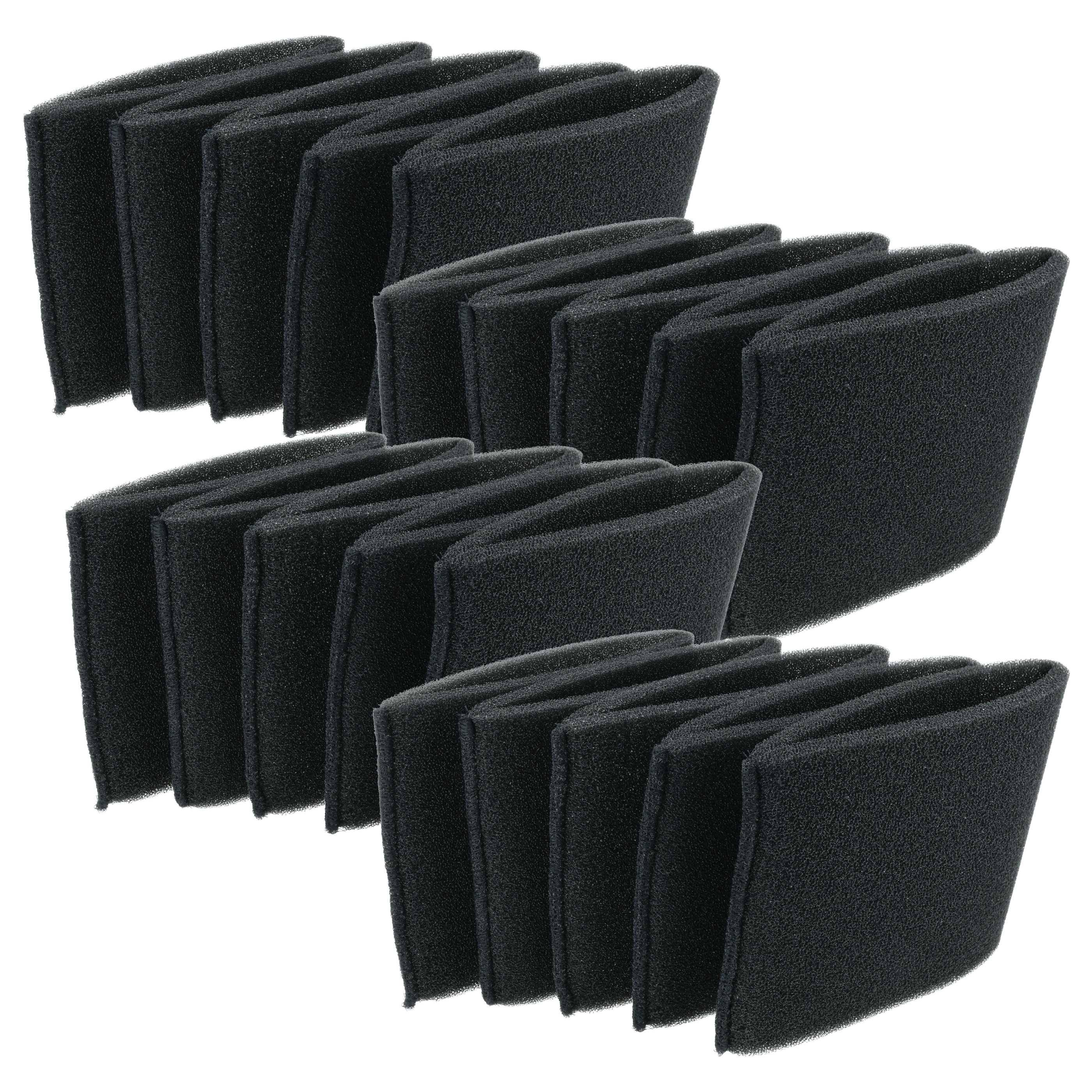 Ein Satz aus mehreren identischen schwarzen Schaumstofffiltern, die in drei Reihen angeordnet sind, wobei jeder Filter rechteckig und kompakt ist und zur Luftfiltration verwendet wird.