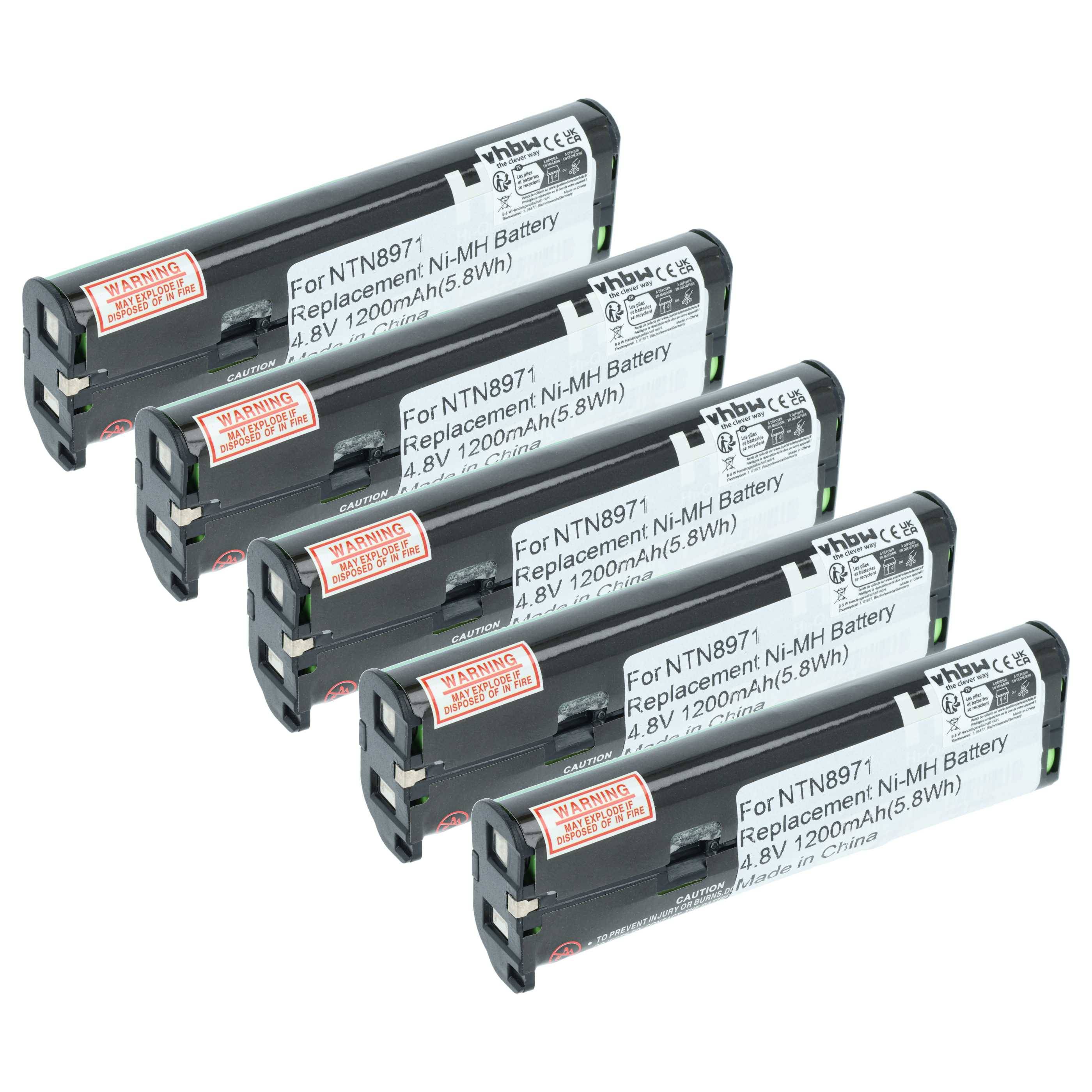 Fünf schwarze Ni-MH-Ersatzbatterien, mit der Beschriftung 