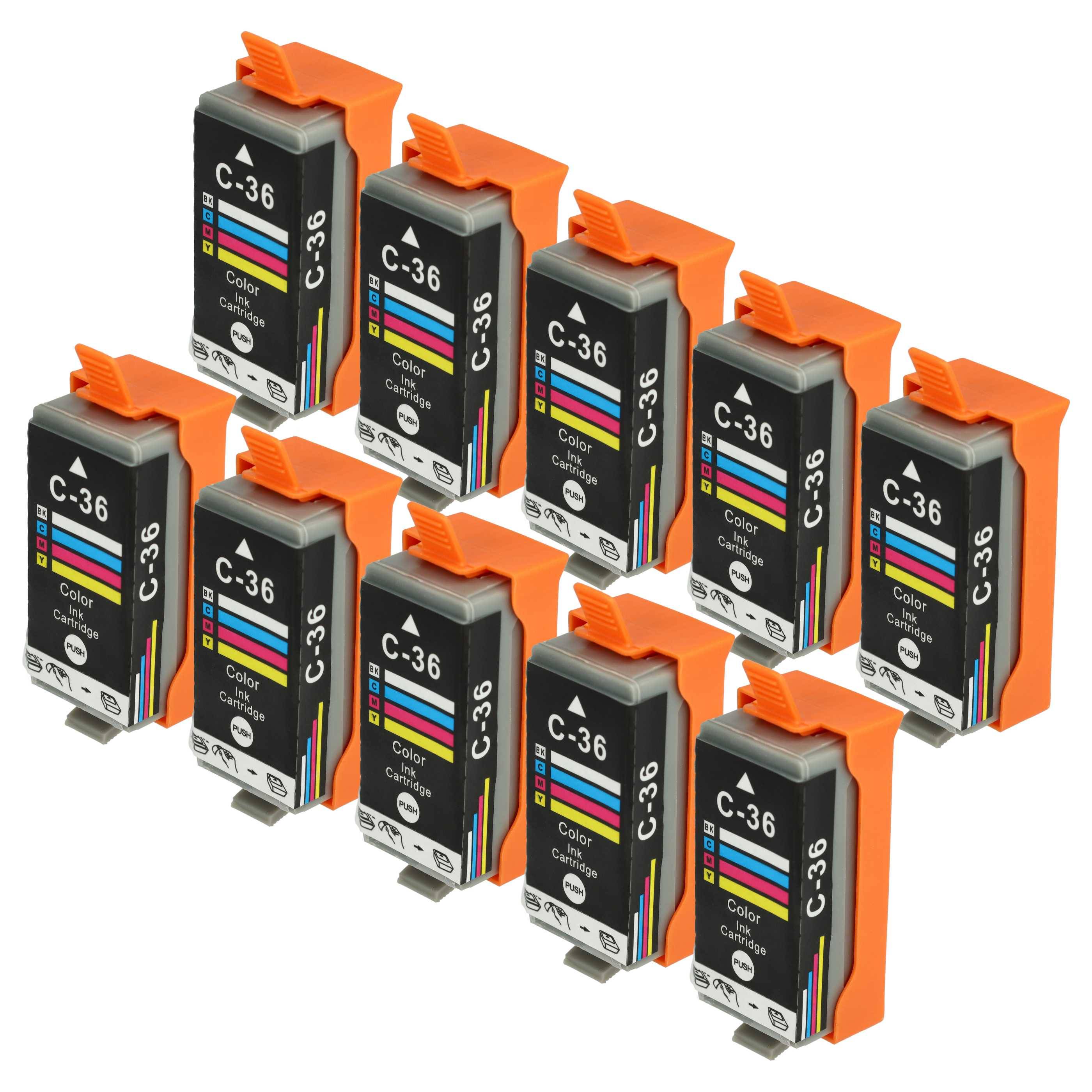vhbw Tintenpatrone Mehrfarbig als Ersatz für Canon CLI-36, CLI-36C (kompatibel, 10er-Pack, 13ml)