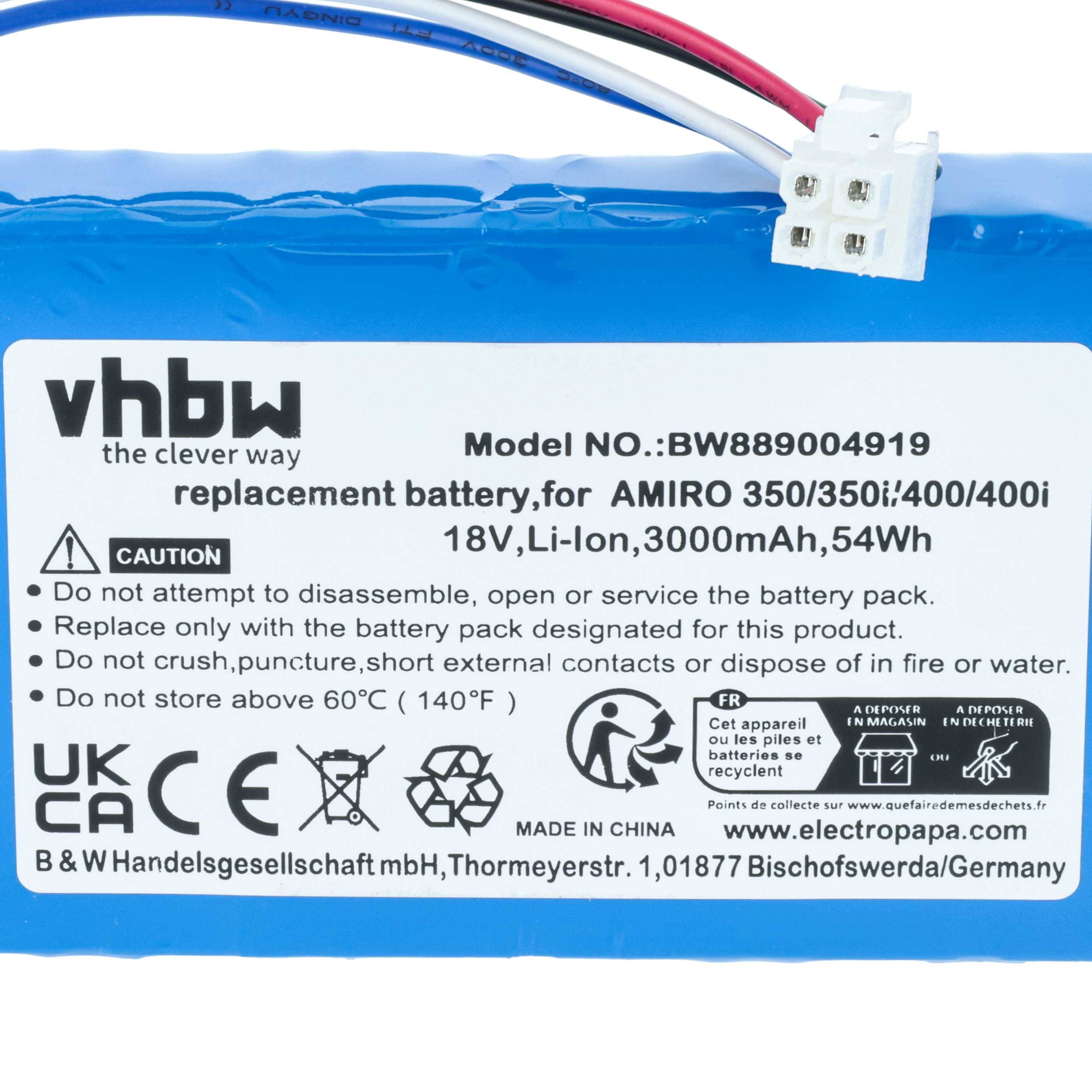 vhbw Akku kompatibel mit Yard Force Compact 400Ri, 280R Rasenroboter (3000mAh 18V Li-Ion)