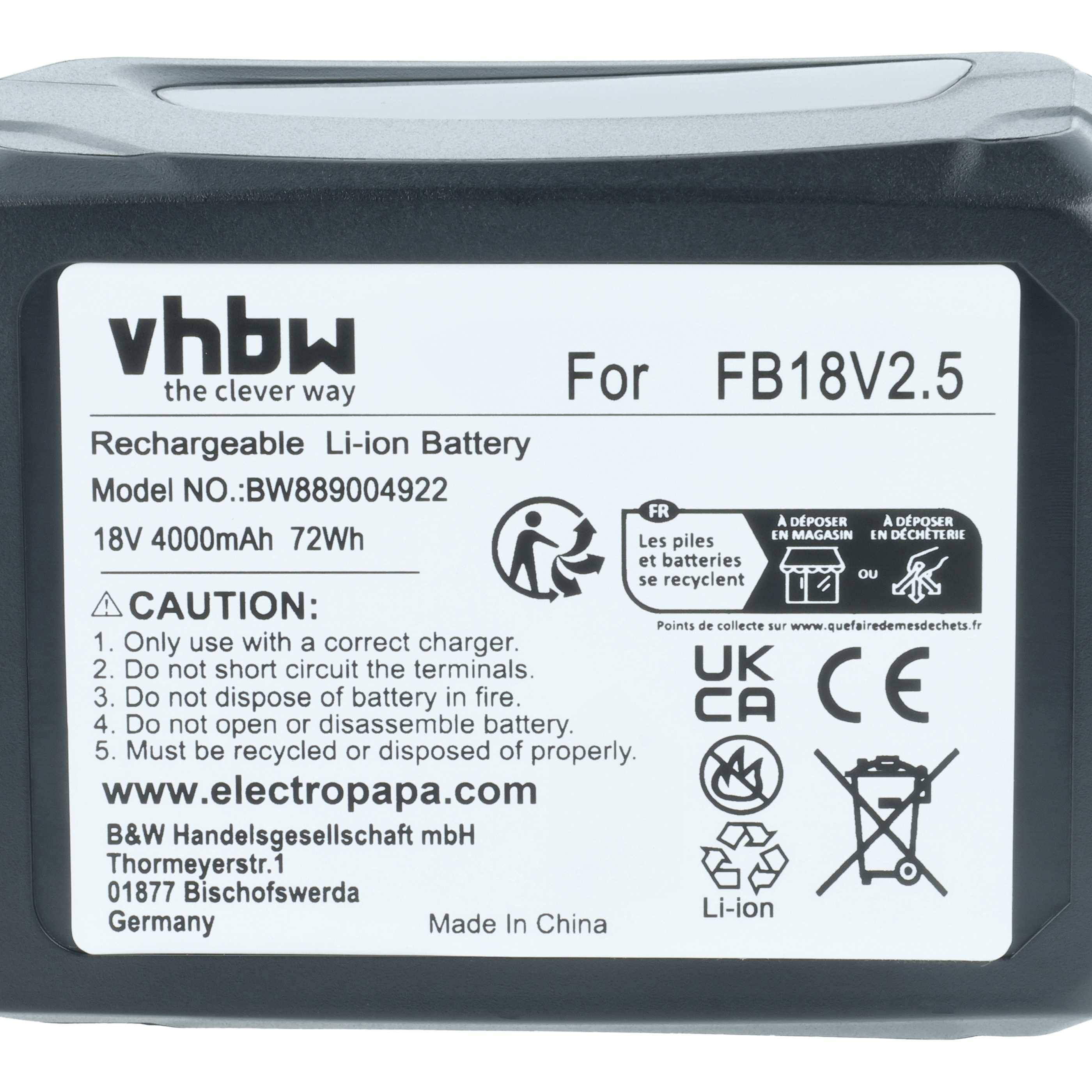 vhbw Akku kompatibel mit Gardena 14800-31, 14890-20, 14890-55, 14800-5, 14800-55, TCS 20, BBS1114CN Akku-Gartengeräte (4000mAh 18V Li-Ion)