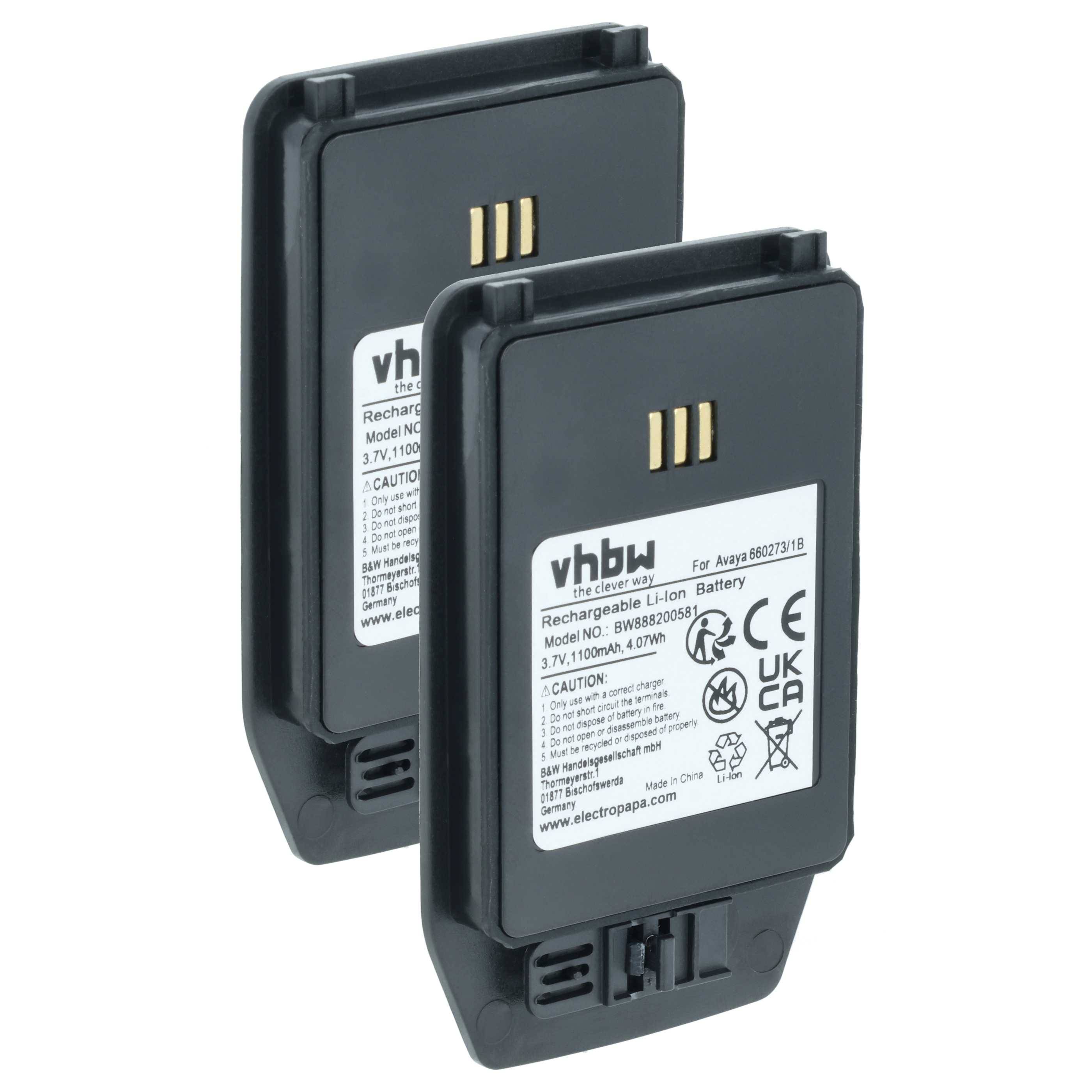 vhbw 2x Akku kompatibel mit DeTeWe DT423, DT413 Handy Smartphone Telefon (1100 mAh, 3,7 V, Li-Ion)