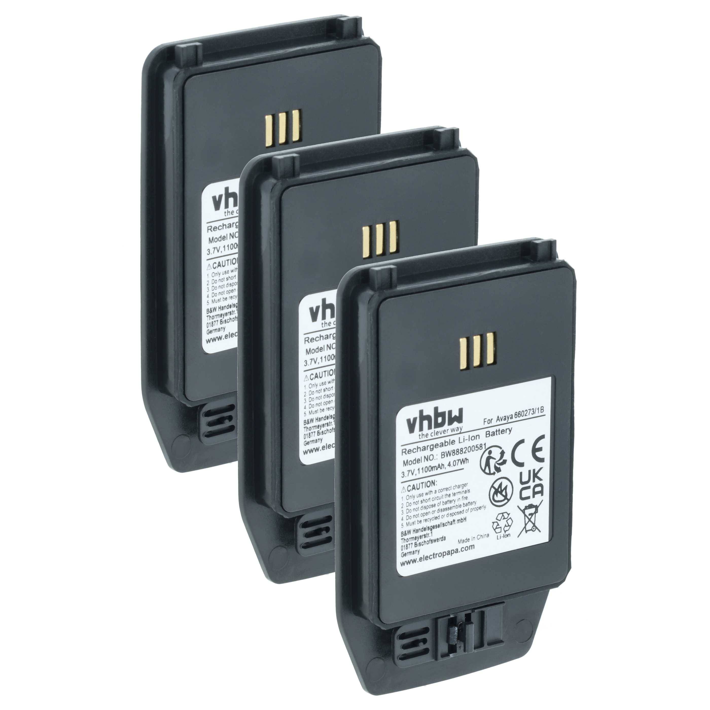 vhbw 3x Akku kompatibel mit Innovaphone D81 EX Handy Smartphone Telefon (1100 mAh, 3,7 V, Li-Ion)