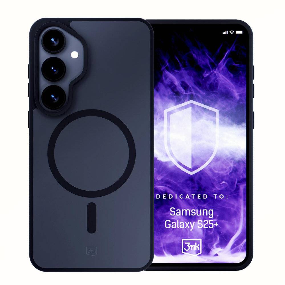 Telefon mit Samsung Galaxy S25+ in einer dunklen Hülle. Der Bildschirm zeigt 