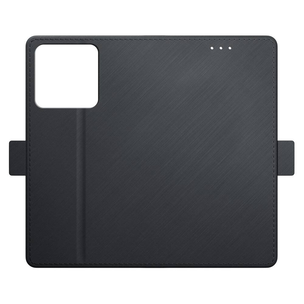 Schwarzes Gehäuse mit großem quadratischem Ausschnitt für eine Kamera in der oberen linken Ecke, das minimalistisches Design und Texturdetail zeigt.