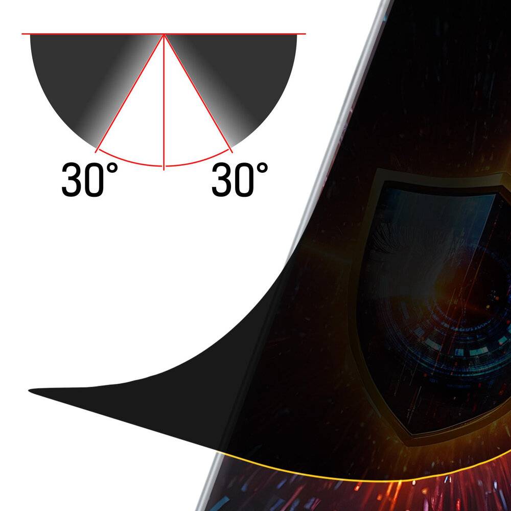 Eine Hand hält ein Smartphone mit einer Datenschutzfolie, auf der ein leuchtendes Schildsymbol zu sehen ist. Neben dem Smartphone liegt die Verpackung für „3mk Silky Matt Privacy