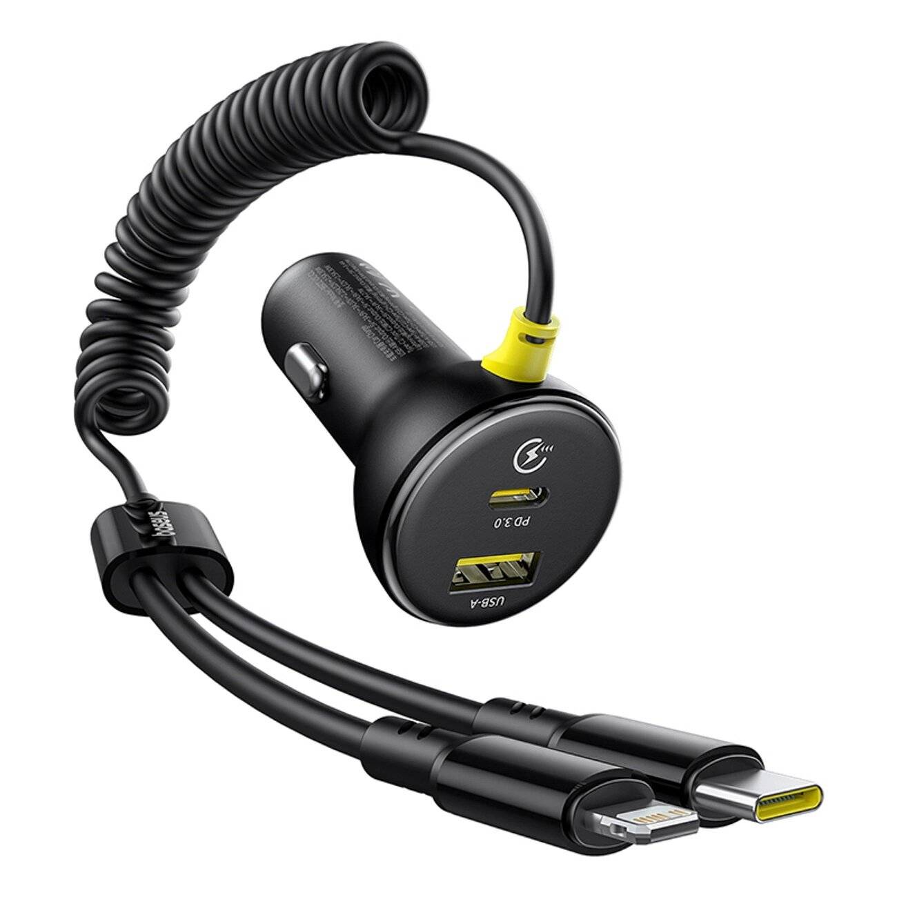 Baseus Circular 60W USB-A + USB-C Autoladegerät integriertem Lightning Kabel 1,4m - Schwarz
