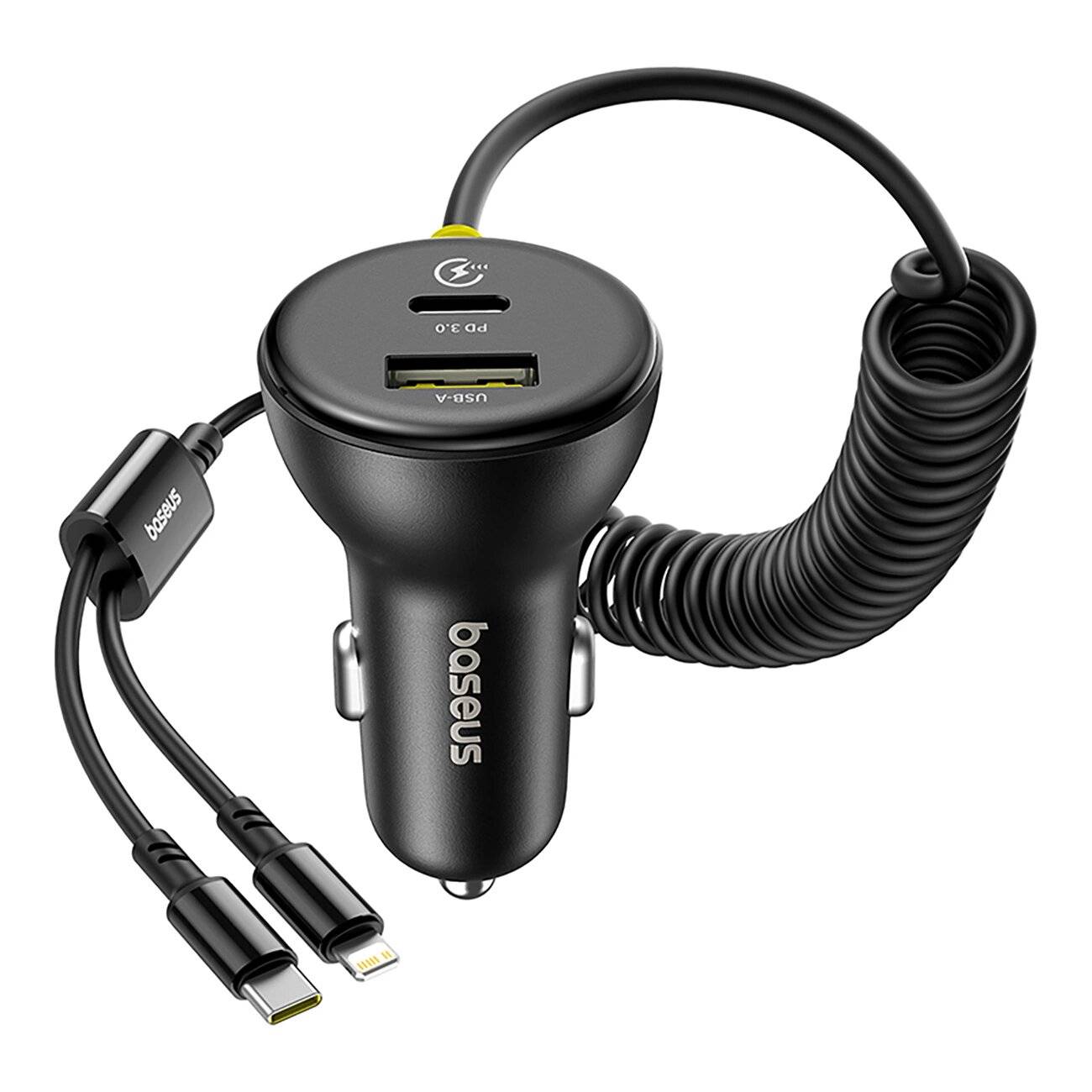 Baseus Circular 60W USB-A + USB-C Autoladegerät integriertem Lightning Kabel 1,4m - Schwarz