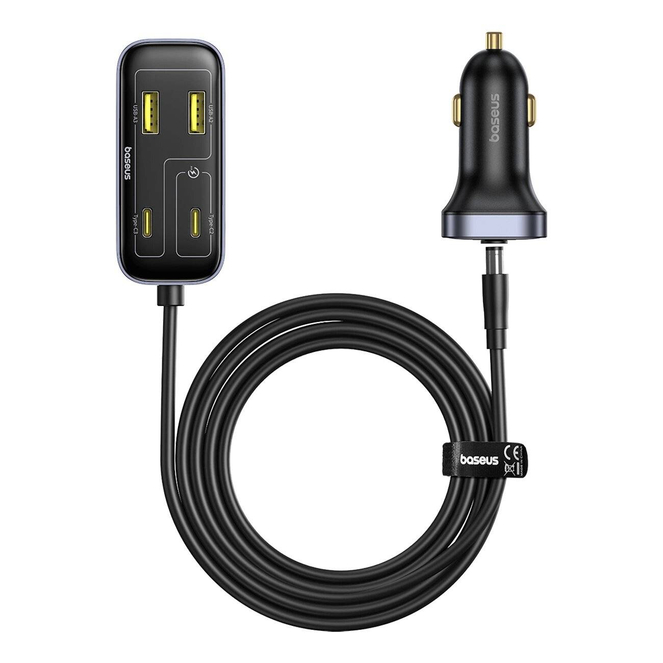 Baseus BackseatPal L1 110W Autoladegerät 3 x USB-A + USB-C 1,5m Verlängerungskabel - Schwarz