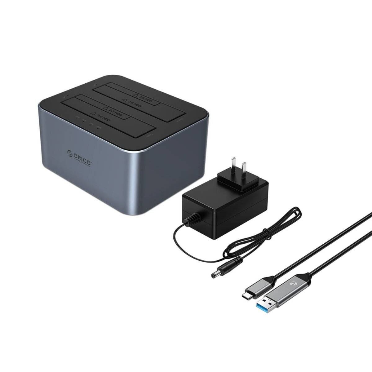 Orico 6626C3-C-V1 Dockingstation 2 Laufwerke Offline-Klonfunktion, 2,5″/3,5″ SATA HDD/SSD, Grau