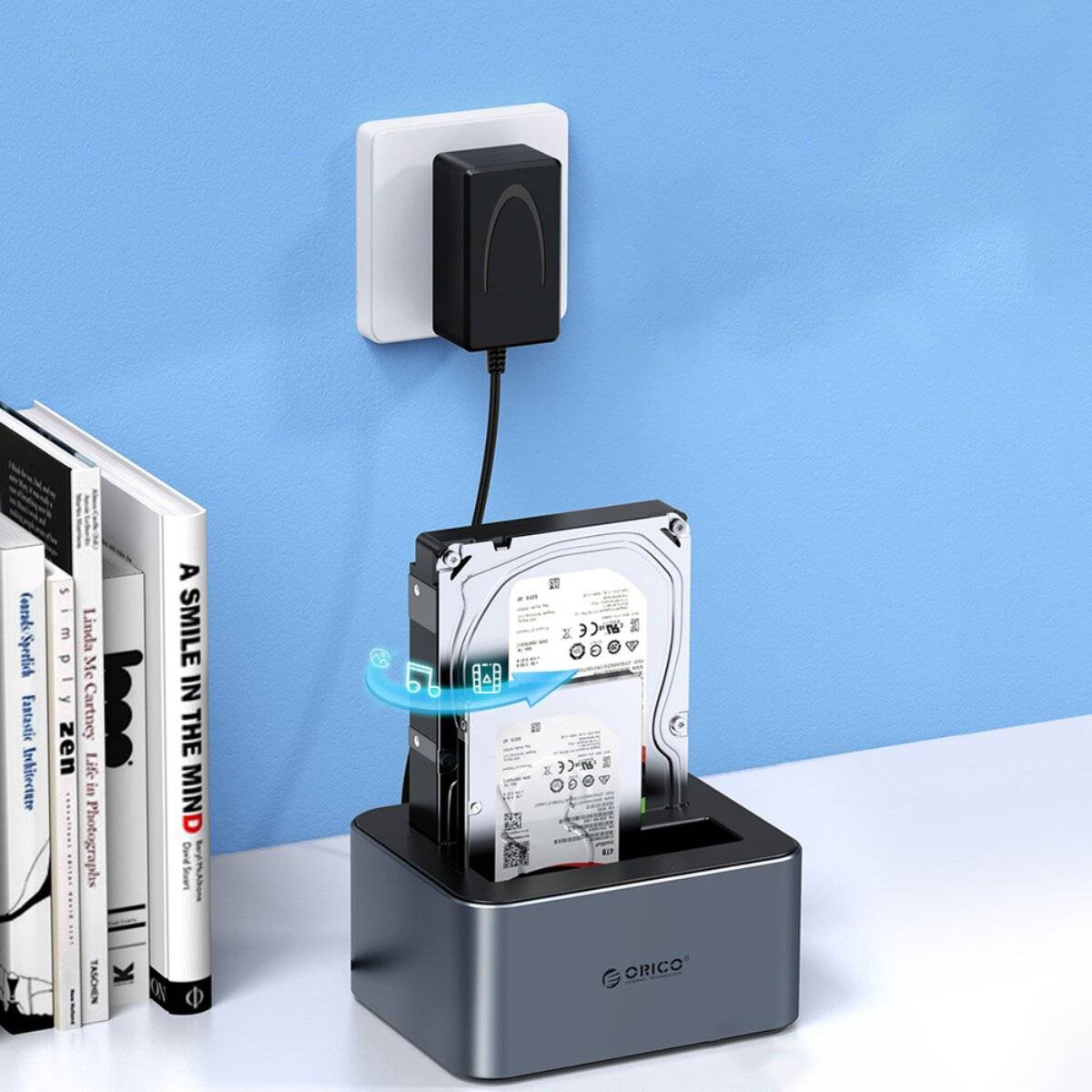 Orico 6626C3-C-V1 Dockingstation 2 Laufwerke Offline-Klonfunktion, 2,5″/3,5″ SATA HDD/SSD, Grau