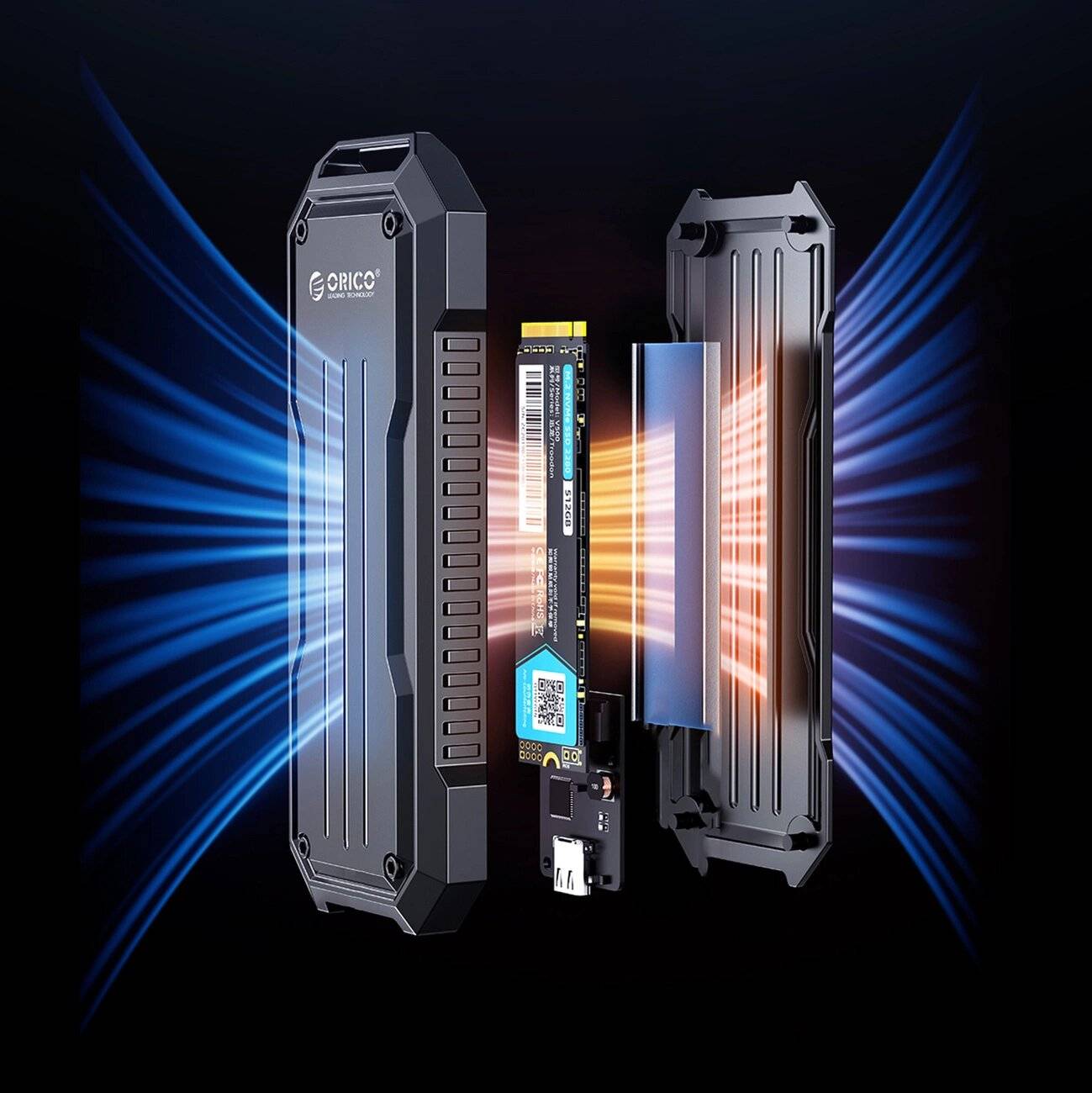 Orico OXS2C3-G2 M.2 NVMe/SATA SSD USB-C 3.2 Taktischer verstärkter Disk-Caddy - Grau