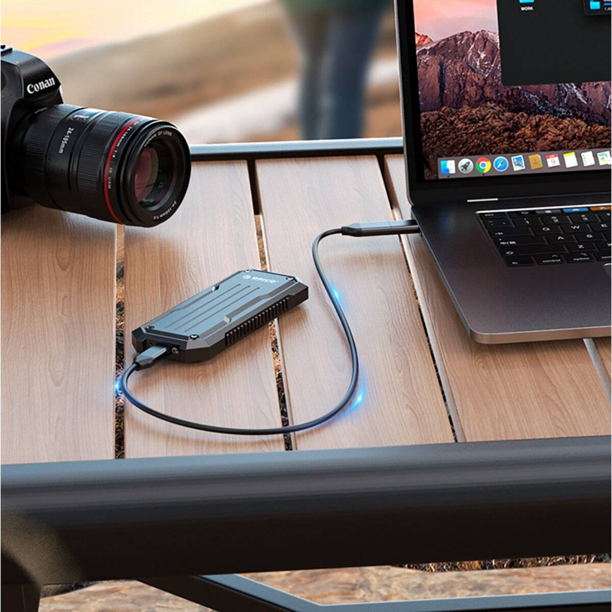 Orico OXS2C3-G2 M.2 NVMe/SATA SSD USB-C 3.2 Taktischer verstärkter Disk-Caddy - Grau