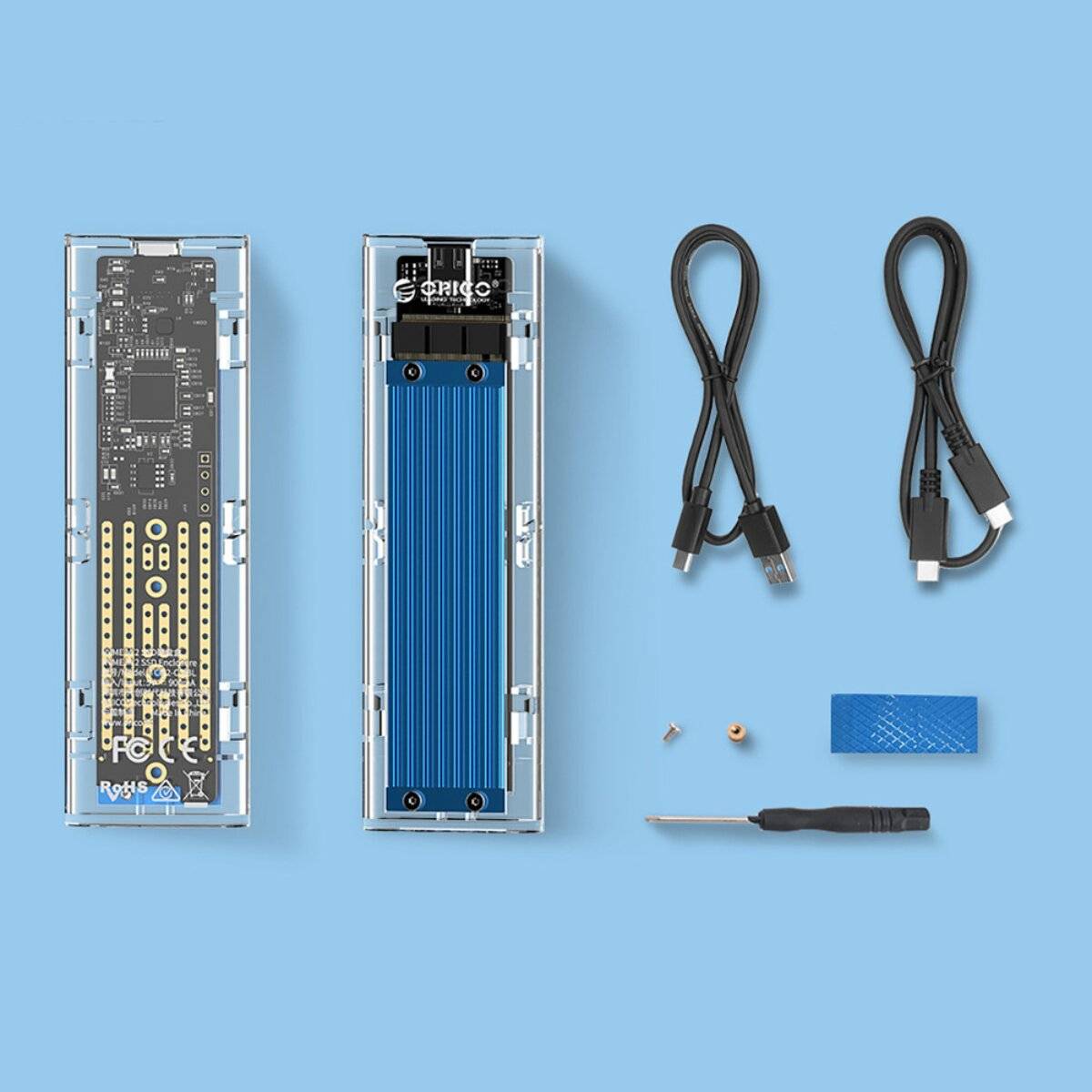 Orico TCM2-C3 M.2 NVMe SSD Gehäuse USB-C 3.1 10Gb/s Blau