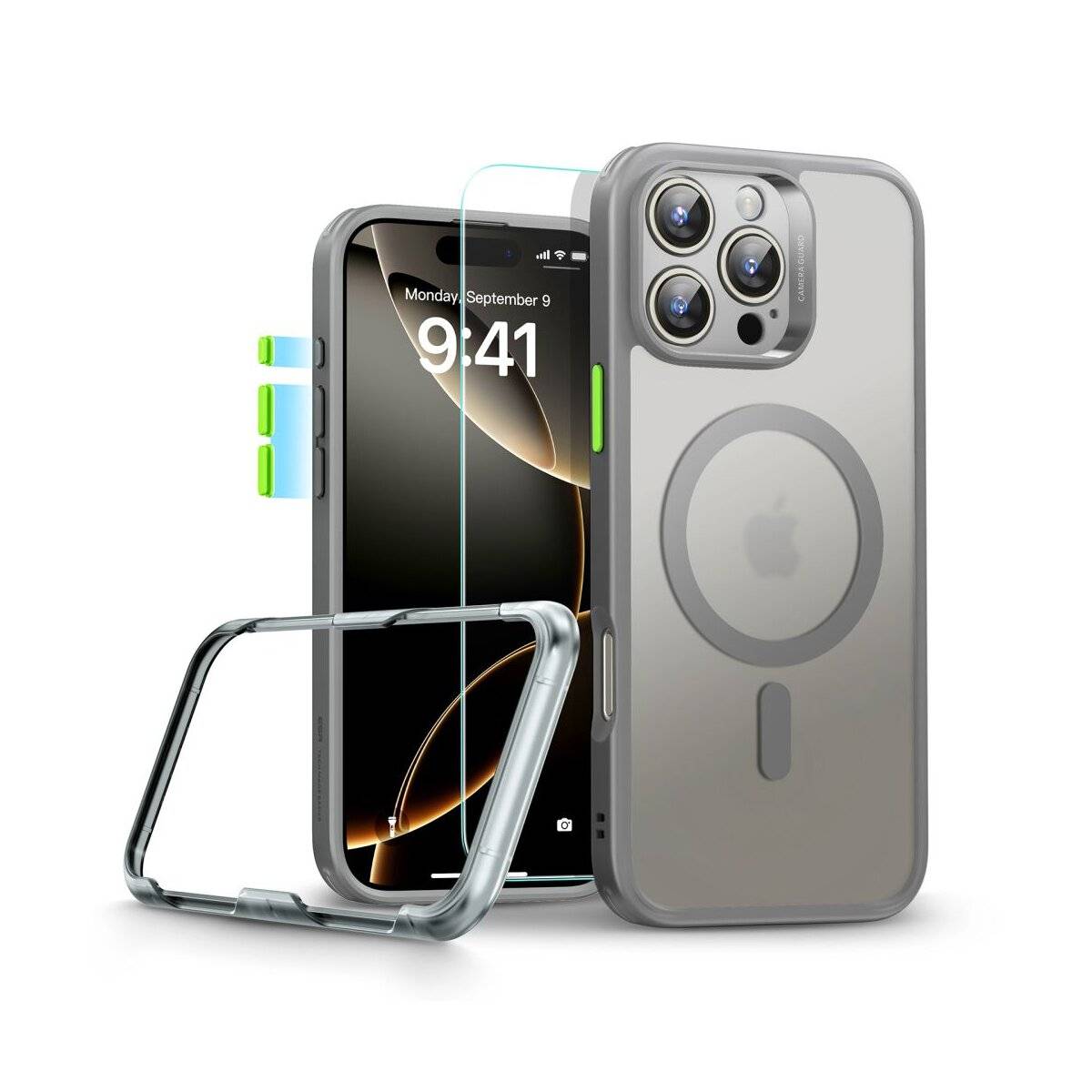 Ein Smartphone mit grauem Gehäuse, das die Uhrzeit 