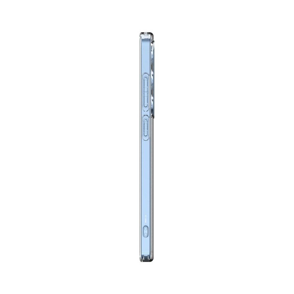 Seitenansicht eines eleganten blauen Smartphones mit Lautstärke- und Ein-/Ausschalter.