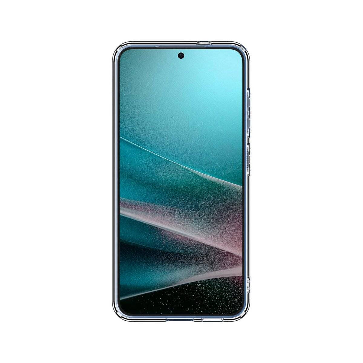Vorderansicht eines Smartphones mit einem blauen Farbverlauf-Bildschirm, mit einer zentrierten Lochkamera oben auf dem Display.