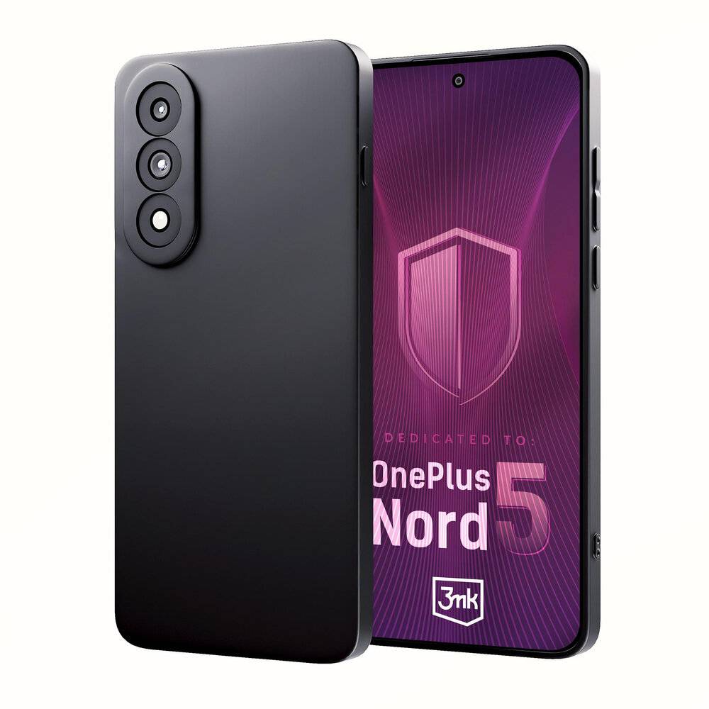 Ein elegantes schwarzes Smartphone mit drei rückseitigen Kameras ist neben seiner Schachtel abgebildet, auf der „Dedicated to OnePlus Nord 5