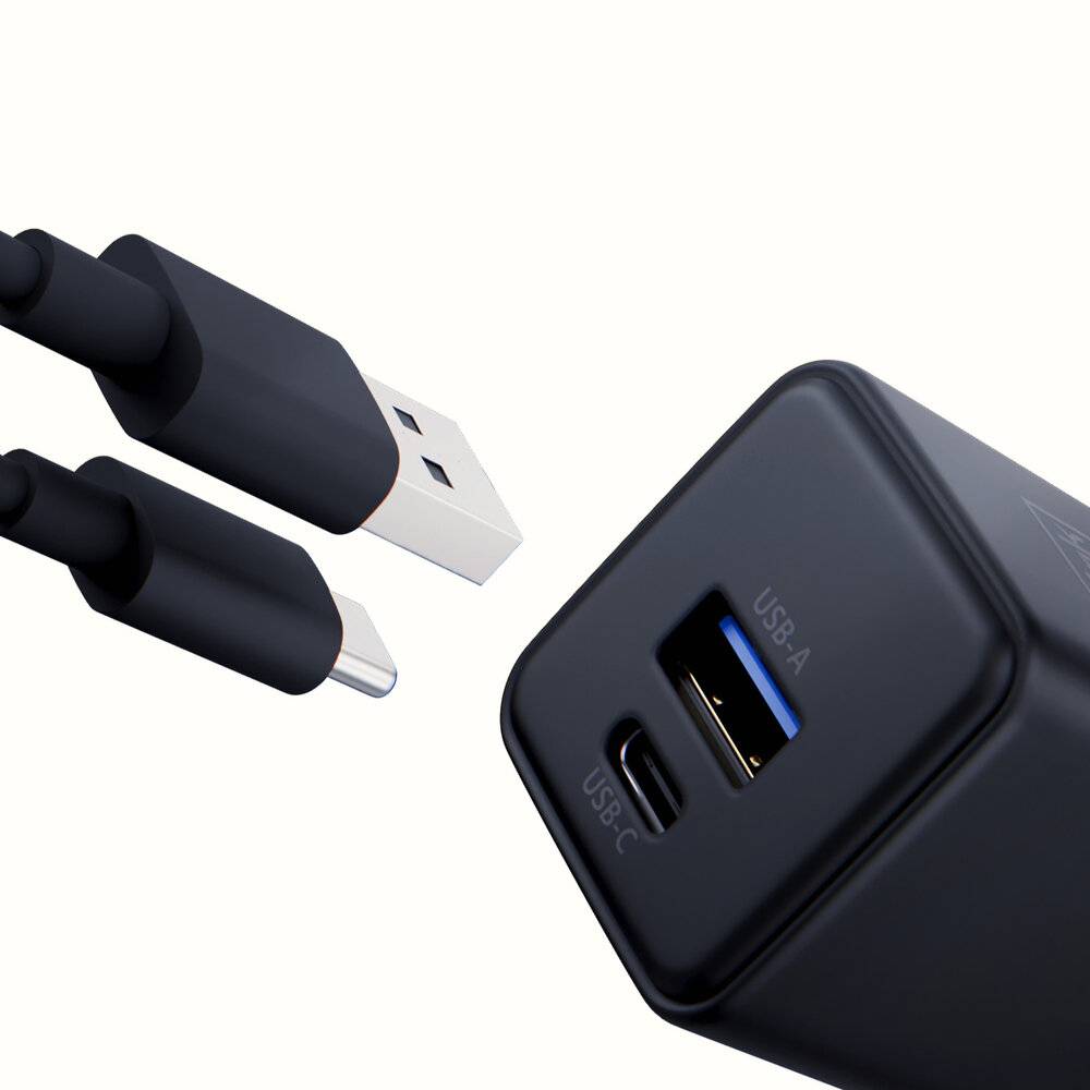 3mk Hyper GaN Ladegerät 20W QC4+ PD PPS USB-C USB-A Wandladegerät - Schwarz