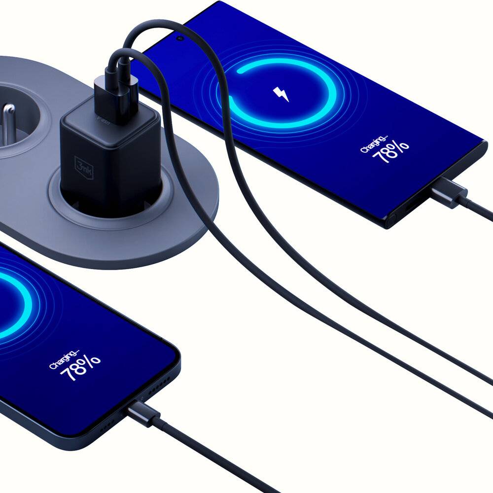 3mk Hyper GaN Ladegerät 20W QC4+ PD PPS USB-C USB-A Wandladegerät - Schwarz