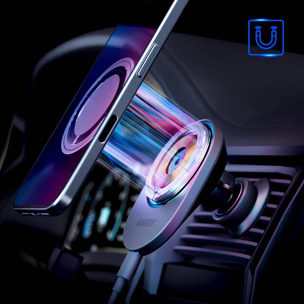 3mk Hardy AeroCharger Autotelefonhalterung MagSafe 15W MPP Qi2 Induktives Ladegerät - Schwarz