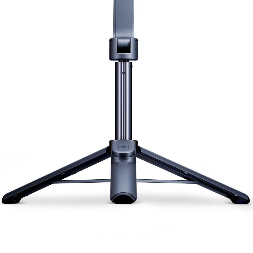 Ein schlanker, silberner Dreibeinstativ mit drei stabilen, kantigen Beinen und einer ausziehbaren Mittelsäule, entwickelt zur Unterstützung von Kameras oder anderen Geräten.