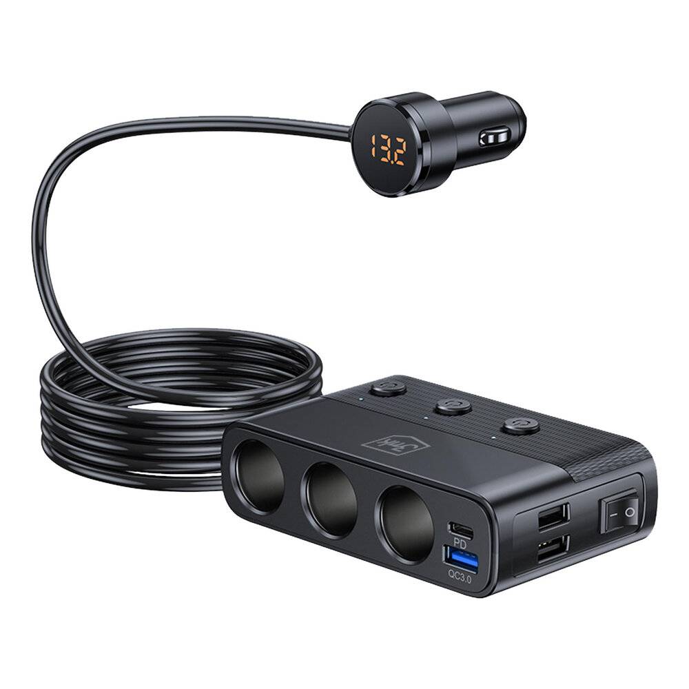 3mk Auto-Power-Splitter PD 120W™ QC PPS UCB-C USB-A Autoladegerät 7 Geräte - Schwarz