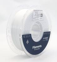 Transparente Spule mit weißem 3D-Drucker-Filament mit der Aufschrift „Filaments by Spectrum