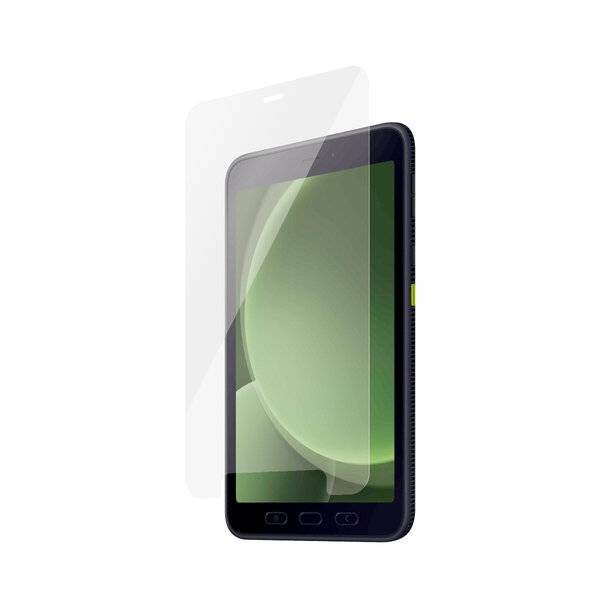 Smartphone mit einer klaren Displayschutzfolie, die über seinem Display ausgerichtet ist, dargestellt als Produktbild auf weißem Hintergrund.