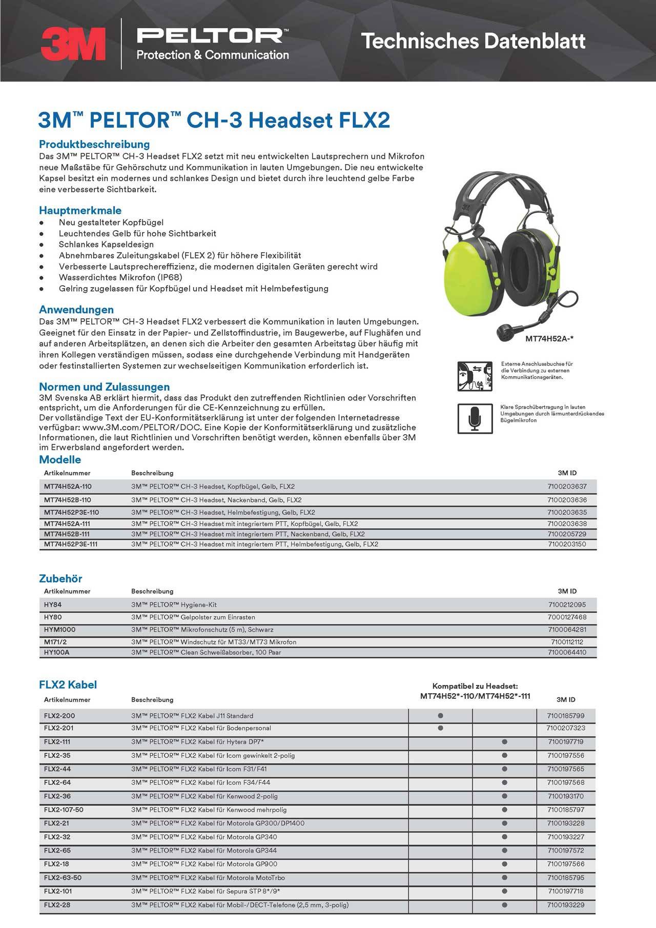 3M Peltor über Kopf Headset MT74H52A-110 FLX2-200