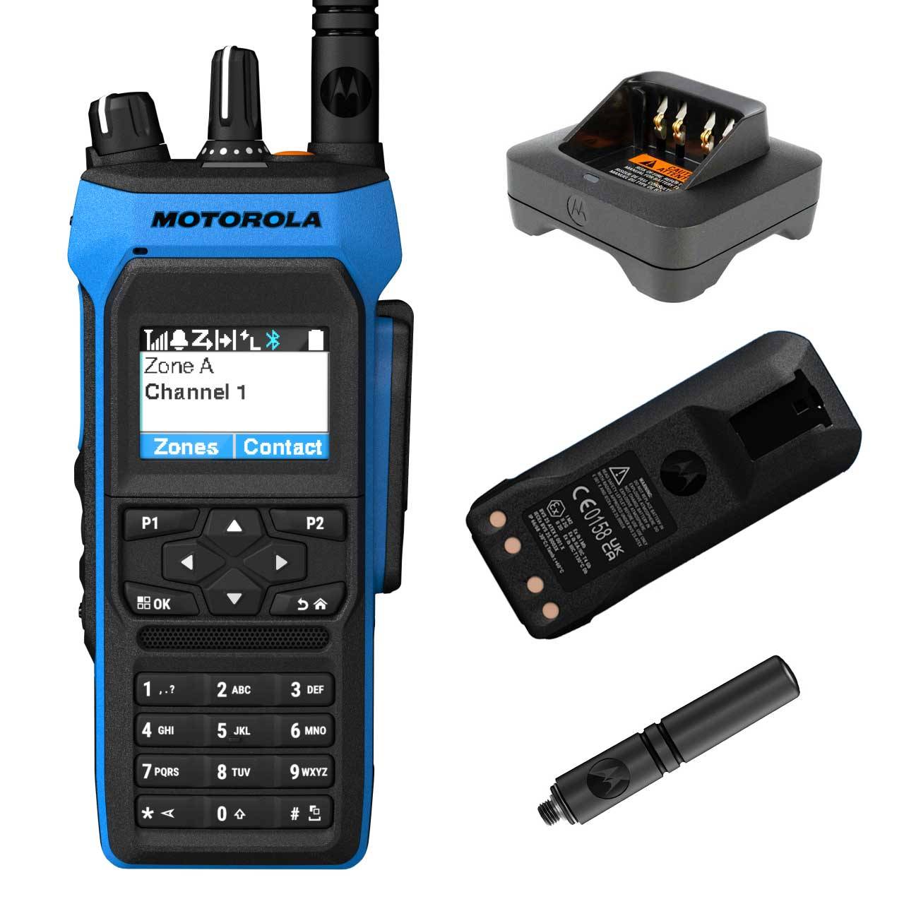 Motorola R7Ex Handfunkgerät UHF FKP - Batterie Antenne Ladegerät MDH57QCN9RA3AN