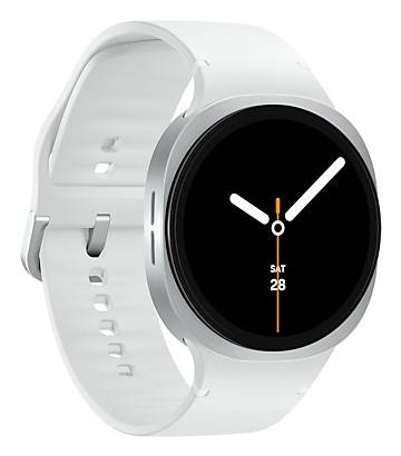 Samsung Galaxy Watch8 - 44 mm - silber - intelligente Uhr mit Sportband - Gummi - weiß - Bandgröße: M/L - Anzeige 3.7 cm (1.47")