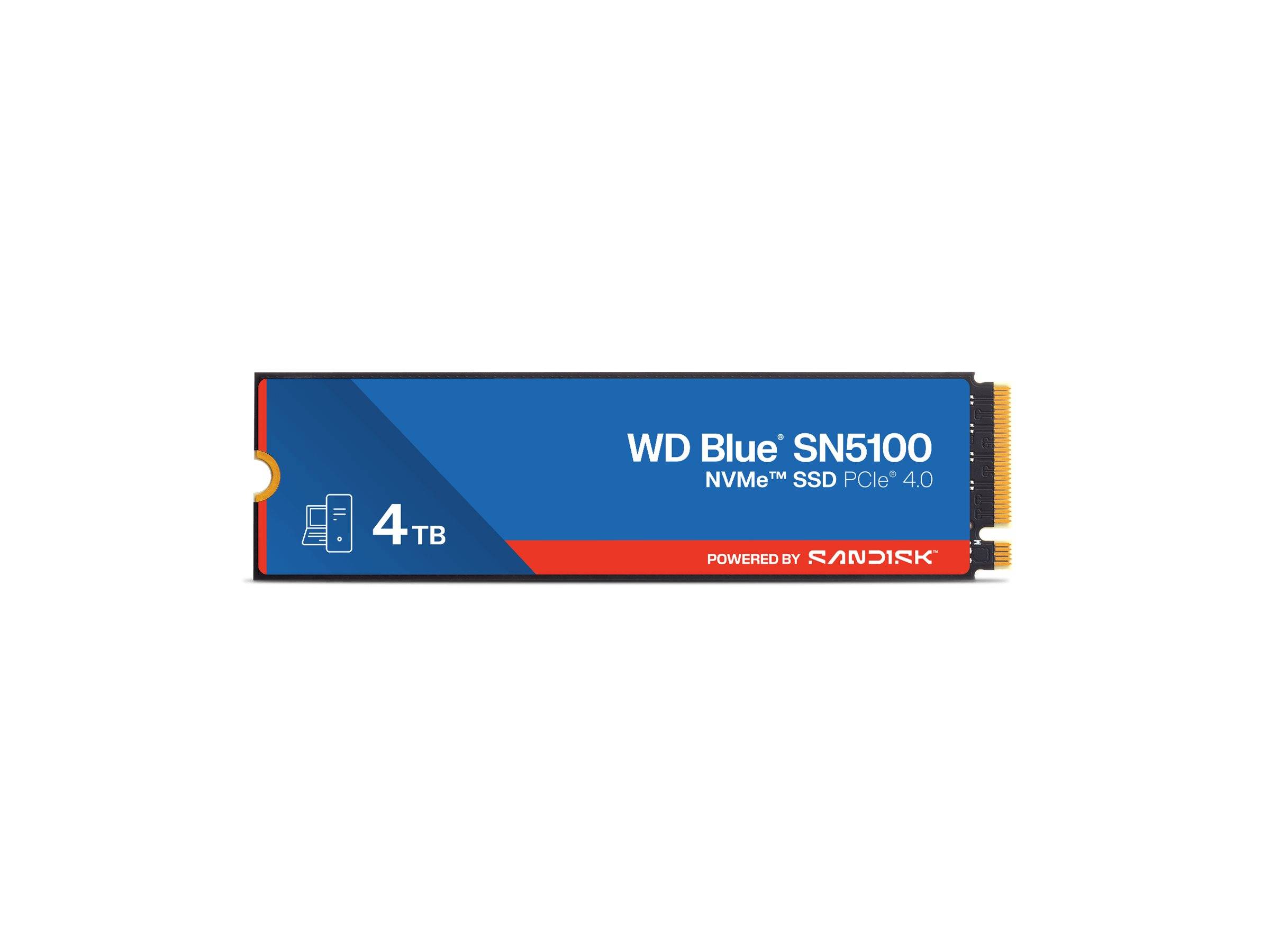 WD Blue SN5100 NVMe SSD 4TB, blaues M.2-Laufwerk mit SanDisk-Branding.