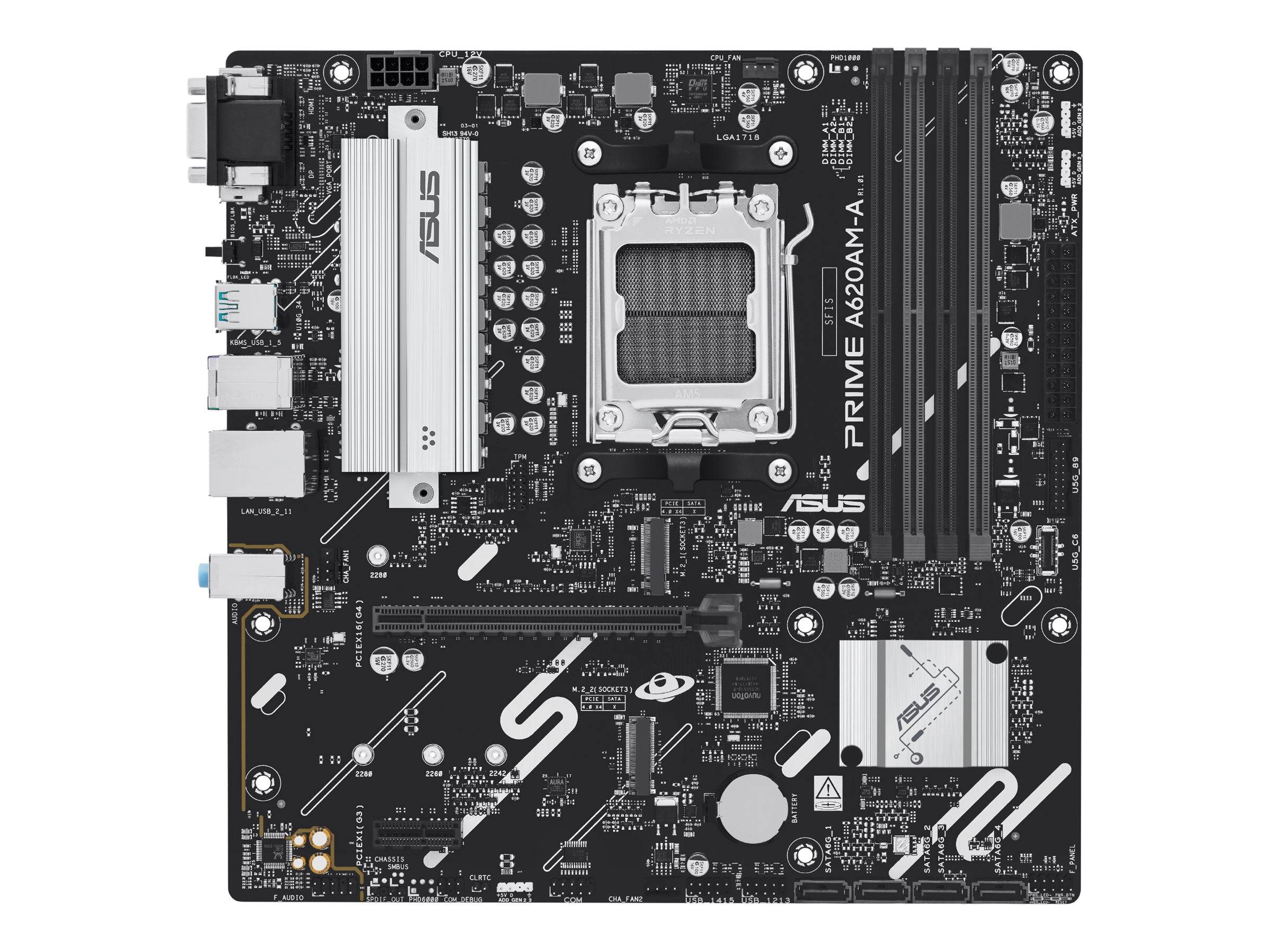 ASUS PRIME A620AM-A-CSM - Motherboard - micro ATX - Socket AM5 - AMD A620A Chipsatz - USB-C 3.2 Gen 1, USB 3.2 Gen 1, USB 3.2 Gen 2 - Gigabit LAN