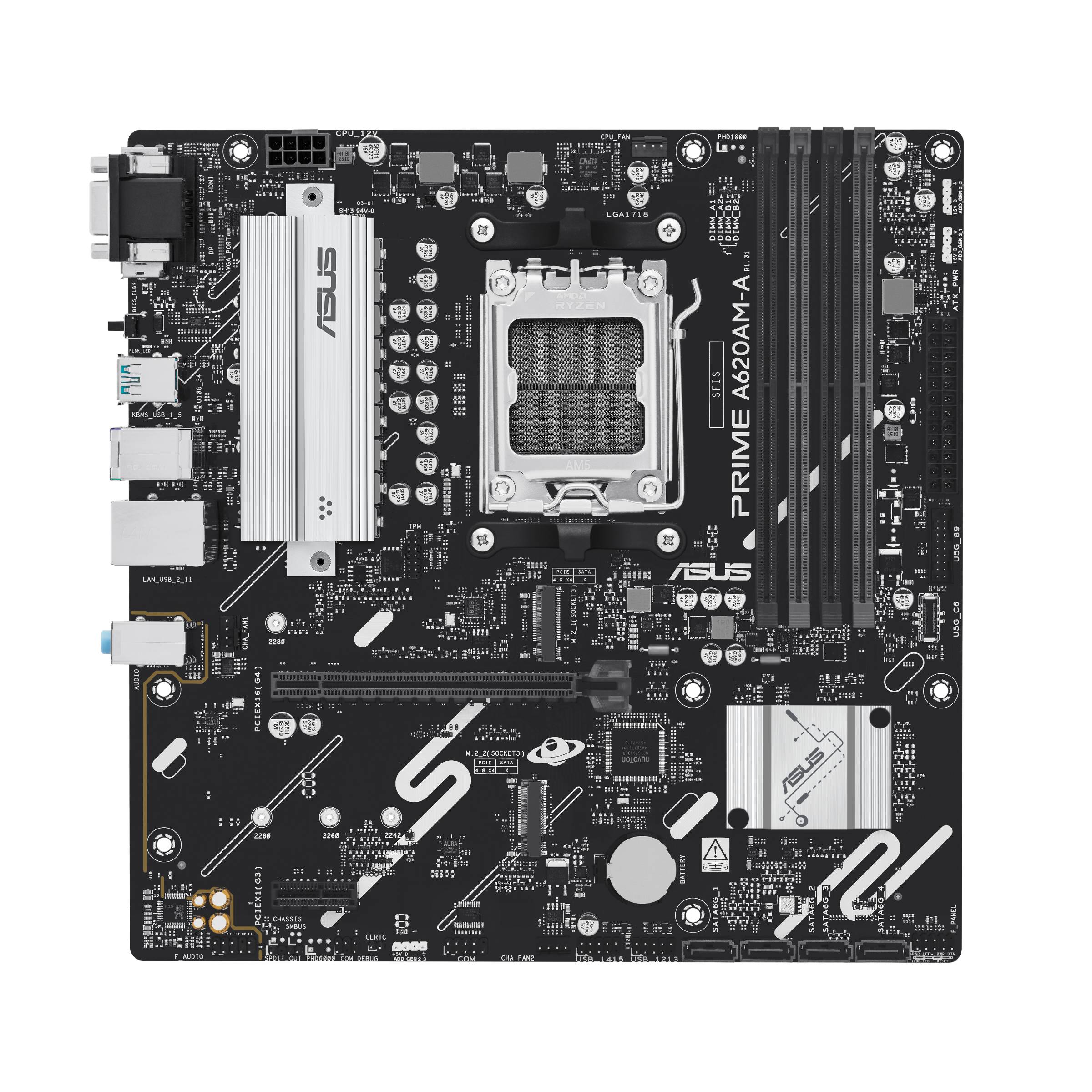 ASUS PRIME A620AM-A-CSM - Motherboard - micro ATX - Socket AM5 - AMD A620A Chipsatz - USB-C 3.2 Gen 1, USB 3.2 Gen 1, USB 3.2 Gen 2 - Gigabit LAN