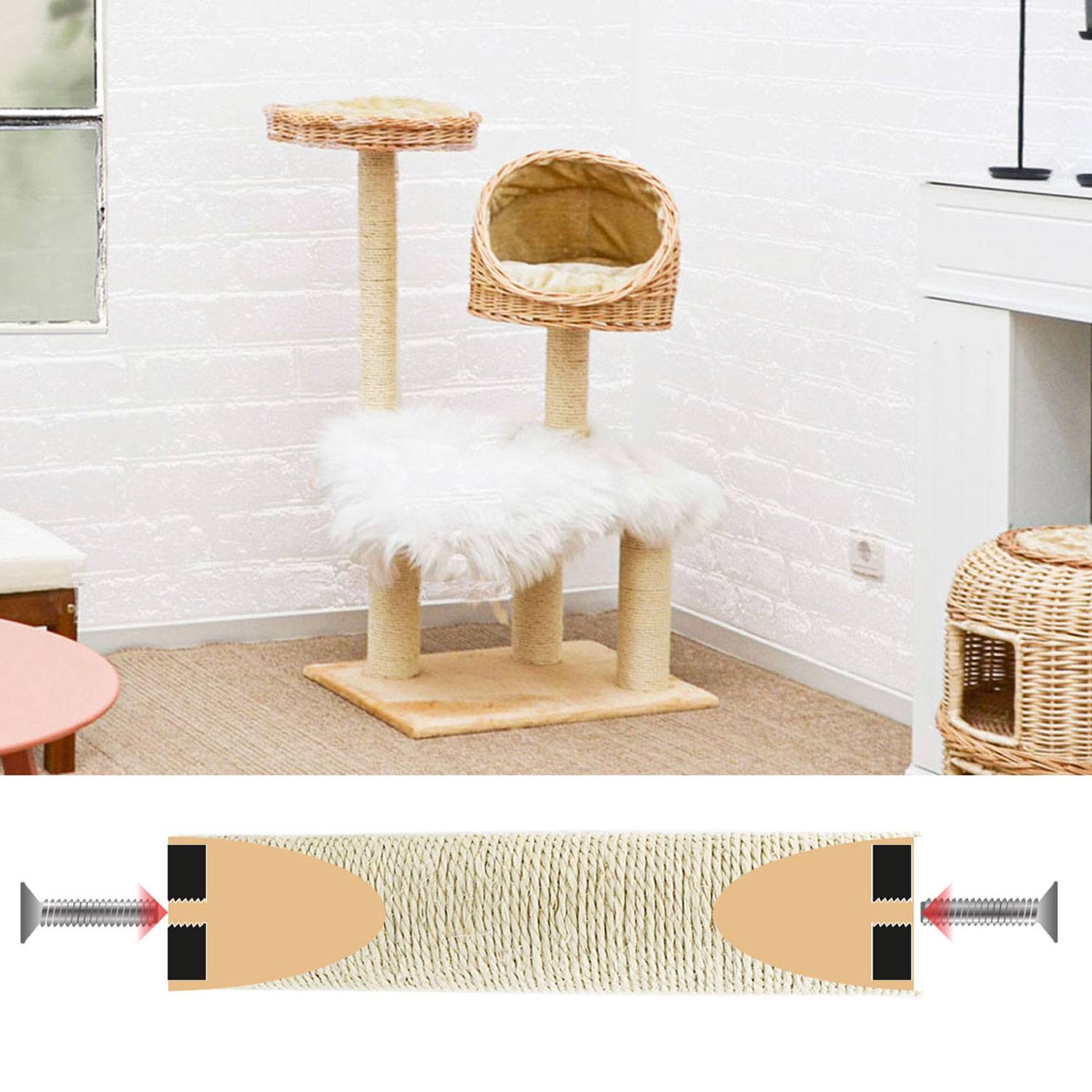 45 cm Sisalstamm für Kratzbaum Ersatzstamm M10 - Ø 9,2 cm Sisalsäule Kratzstamm