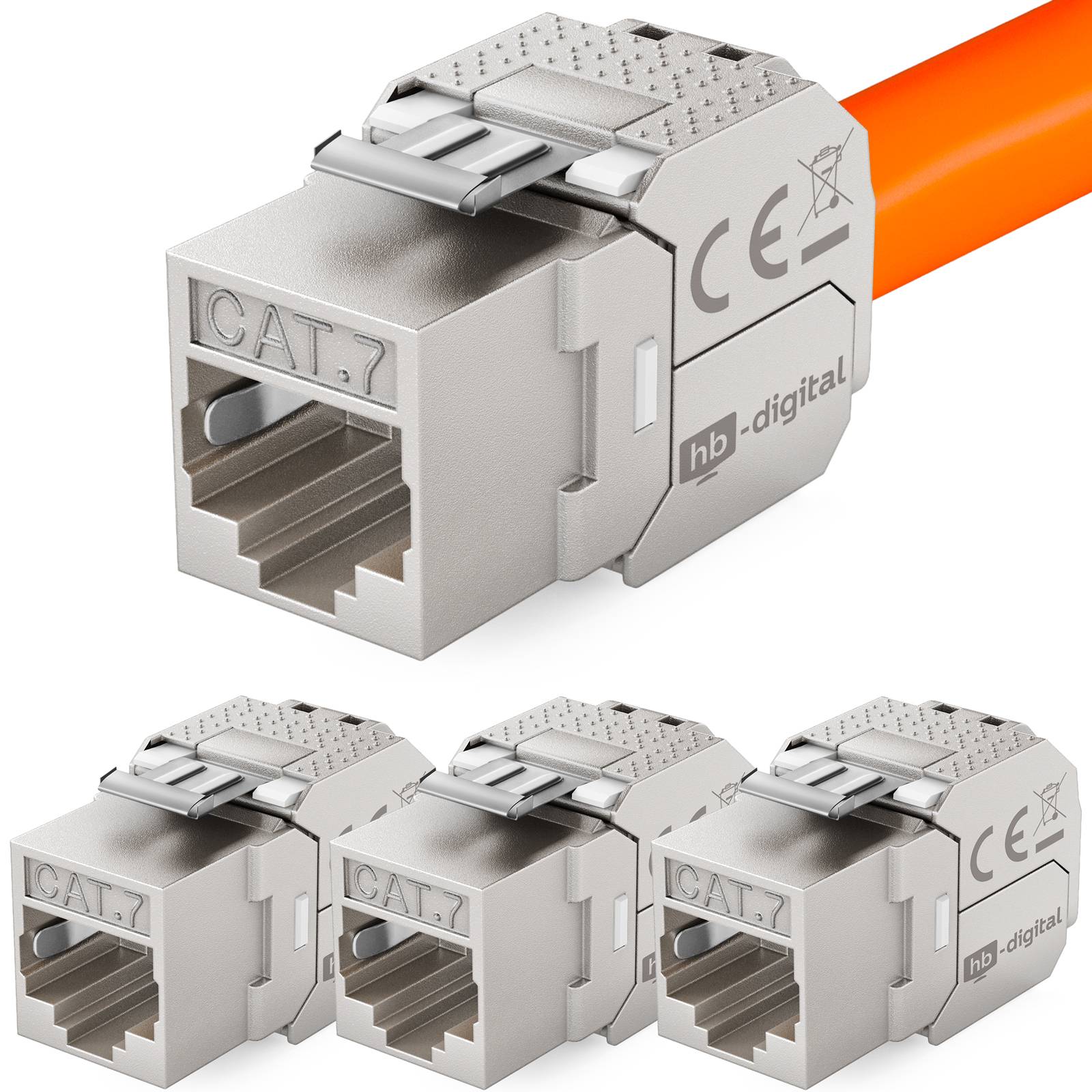 hb-digital 4x Keystone Modul CAT 7 RJ45 Einbaumodul werkzeuglos Vergoldete Kontakte
