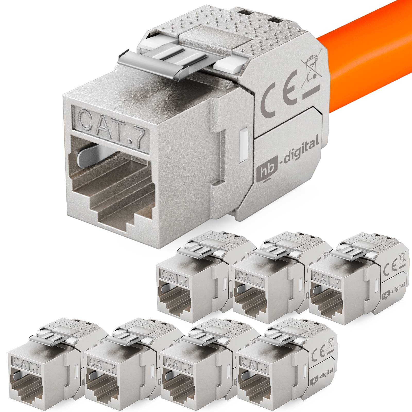 hb-digital 8x Keystone Modul CAT 7 RJ45 Einbaumodul werkzeuglos Vergoldete Kontakte
