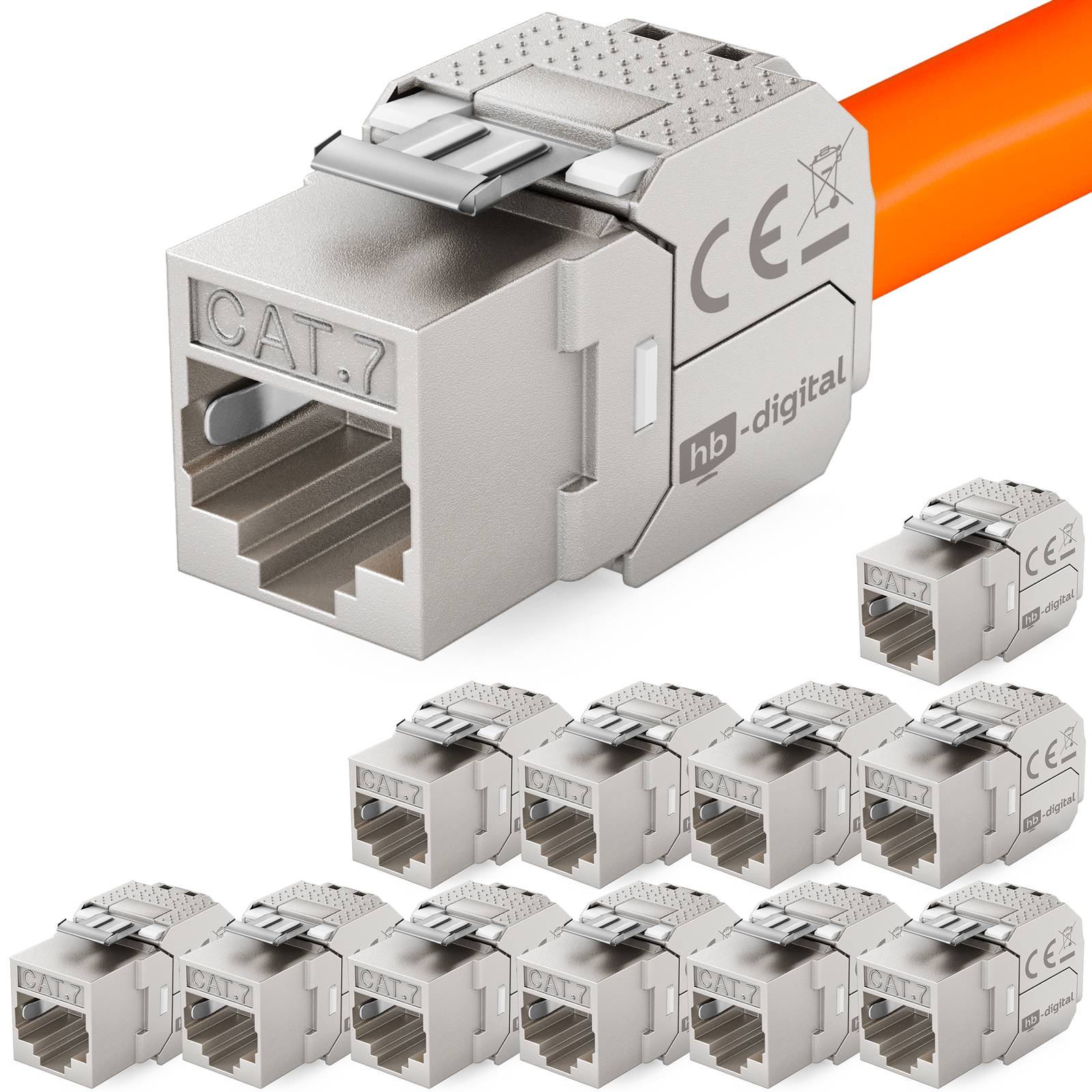 hb-digital 12x Keystone Modul CAT 7 RJ45 Einbaumodul werkzeuglos Vergoldete Kontakte