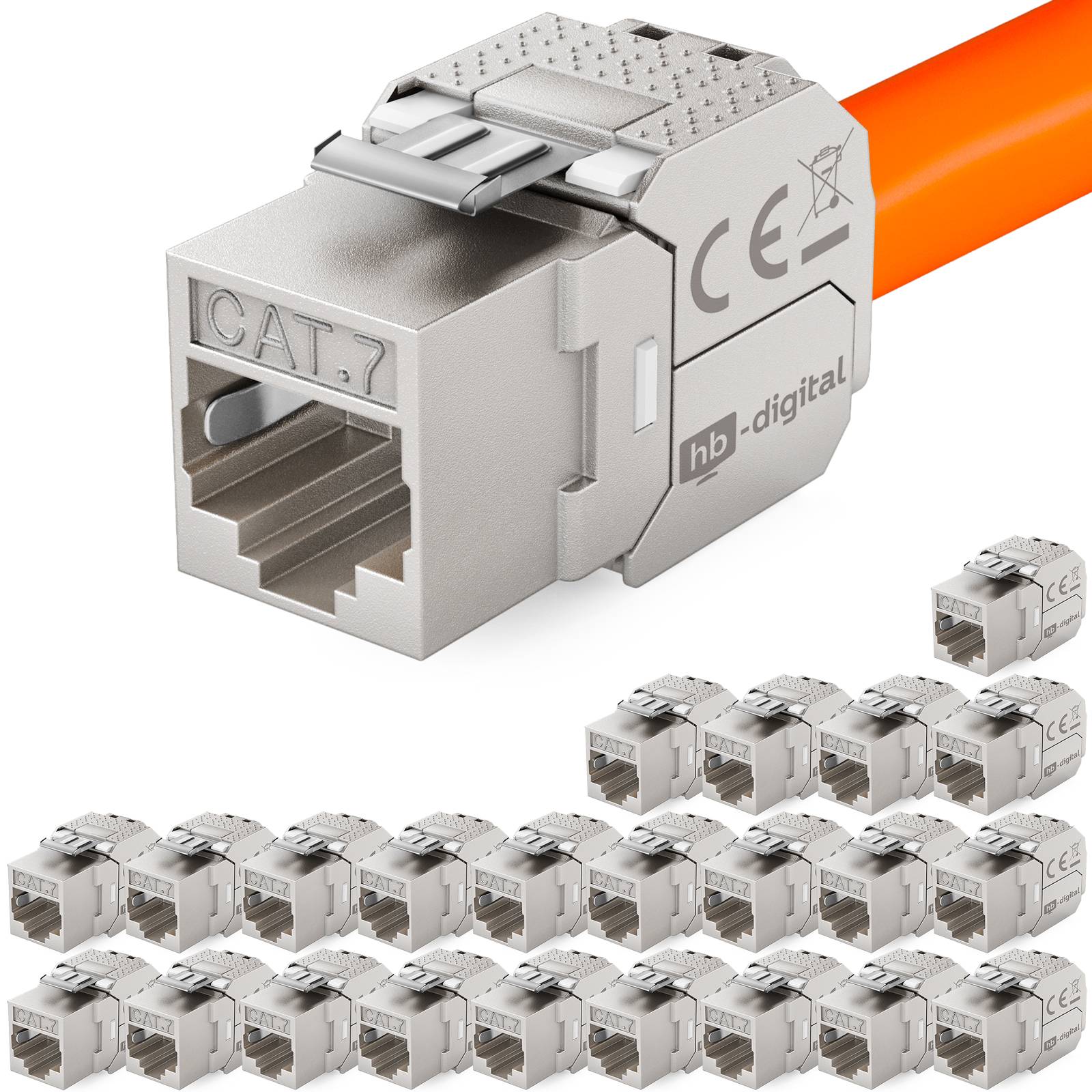 hb-digital 24x Keystone Modul CAT 7 RJ45 Einbaumodul werkzeuglos Vergoldete Kontakte