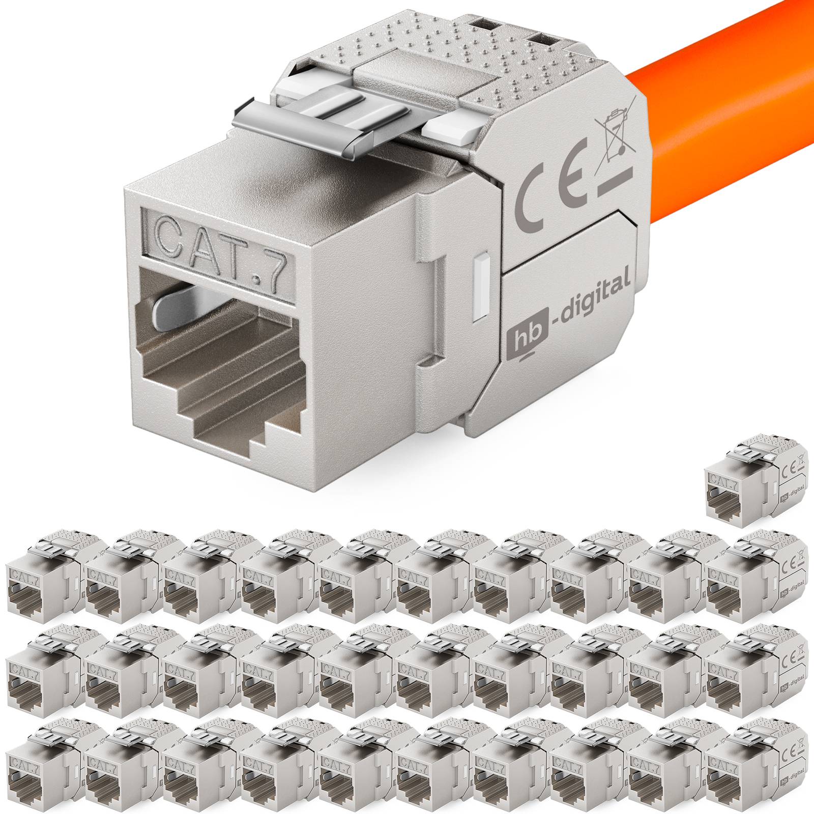 hb-digital 32x Keystone Modul CAT 7 RJ45 Einbaumodul werkzeuglos Vergoldete Kontakte