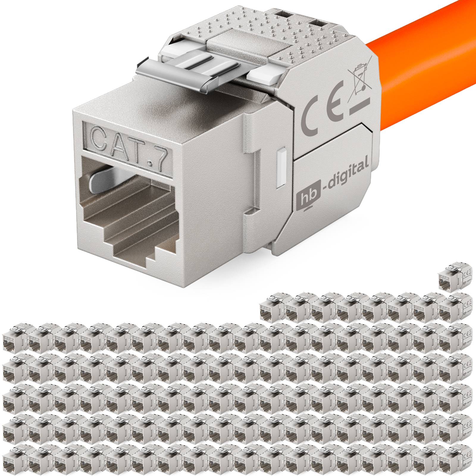 hb-digital 100x Keystone Modul CAT 7 RJ45 Einbaumodul werkzeuglos Vergoldete Kontakte