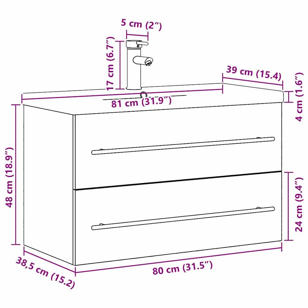 vidaXL Waschbeckenschrank mit Schubladen Altholz 80 x 38,5 x 48 cm