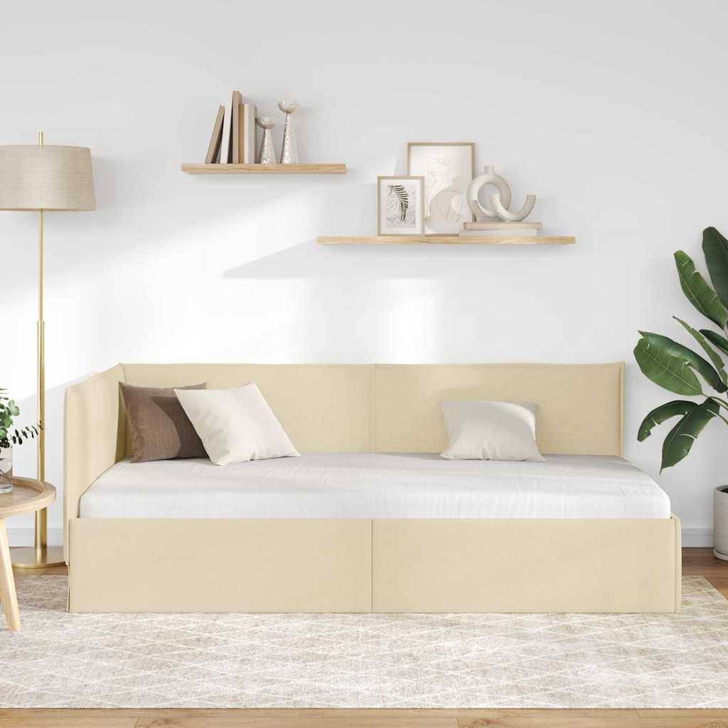 vidaXL Eckbettgestell mit Kopfteil Creme 90 x 190 cm Stoff
