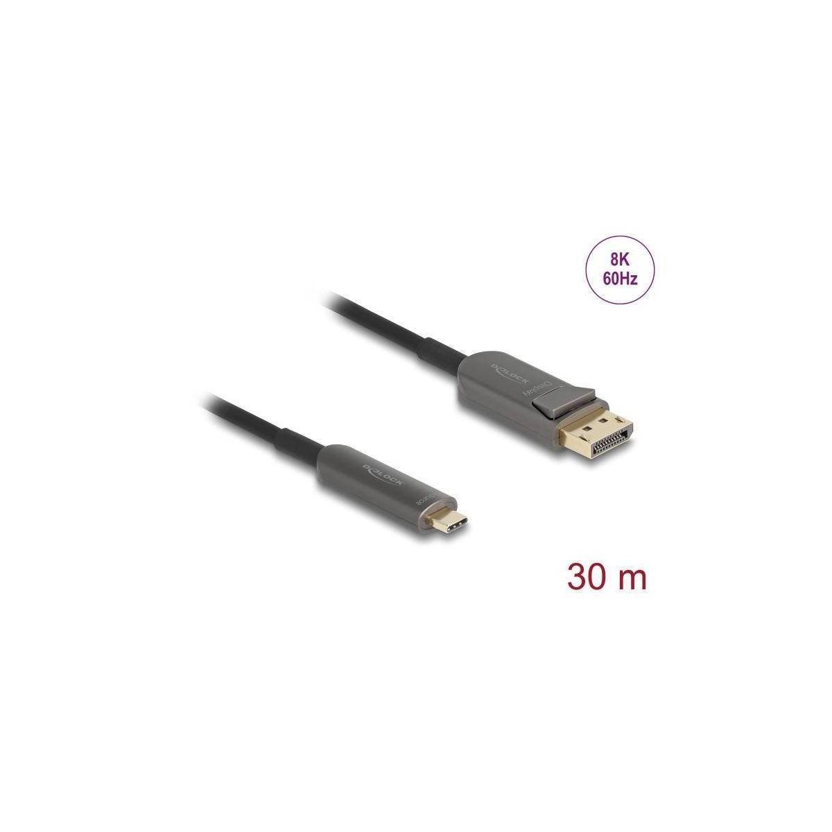 Delock Aktives Optisches Kabel USB Type-C zu DisplayPort 8K 60 Hz 40 Gbps 30 m