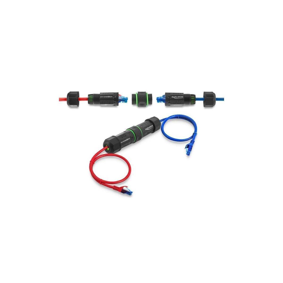 Delock Kabelverbinder RJ45 Buchse zu RJ45 Buchse Cat.6 mit M16 Gewinde IP68 stau