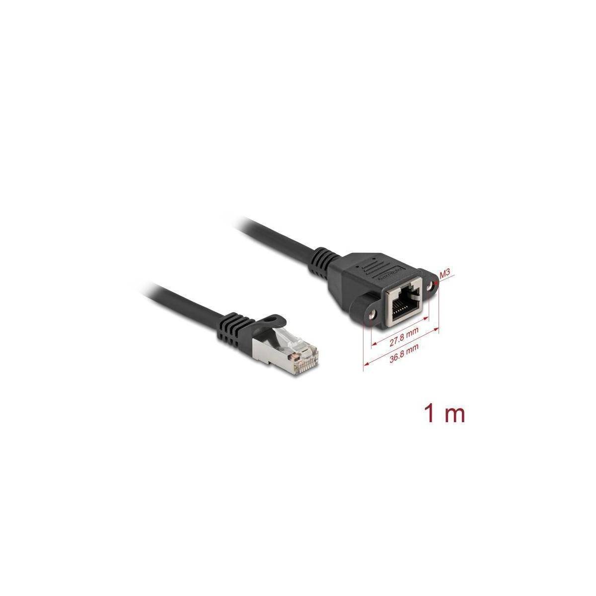 Ethernet-Kabel mit Stecker und Verlängerungsbuchse, 1 Meter Länge.